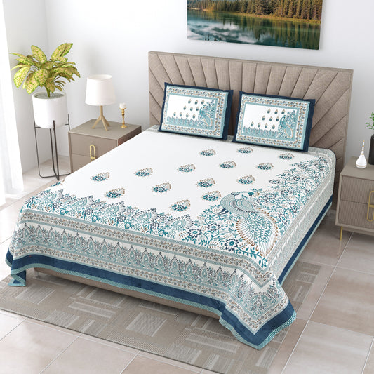 120/120 Alveera 100% Cotton Super Jumbo King Size Double Bedsheet with 2 Pillow Covers, Ultra-Soft & Breathable Fabric - HLB77