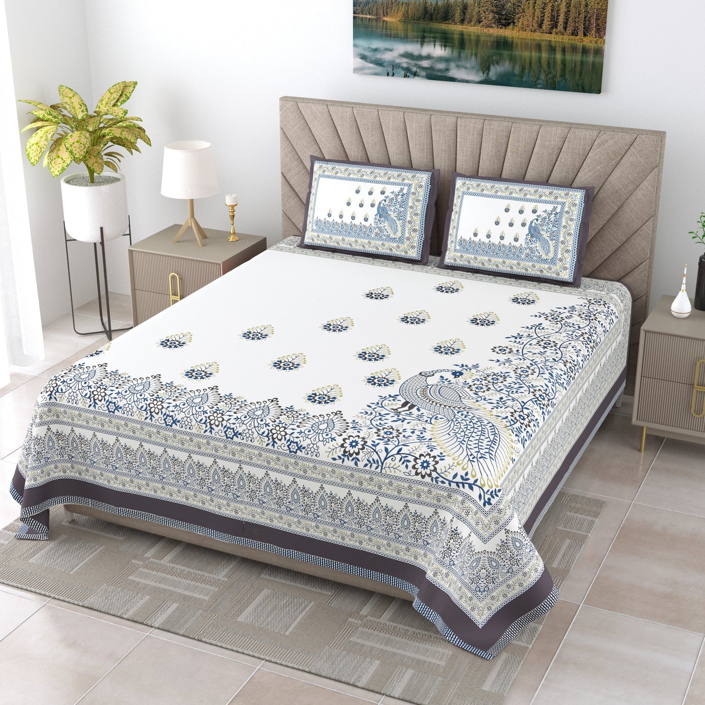 120/120 Alveera 100% Cotton Super Jumbo King Size Double Bedsheet with 2 Pillow Covers, Ultra-Soft & Breathable Fabric - HLB77