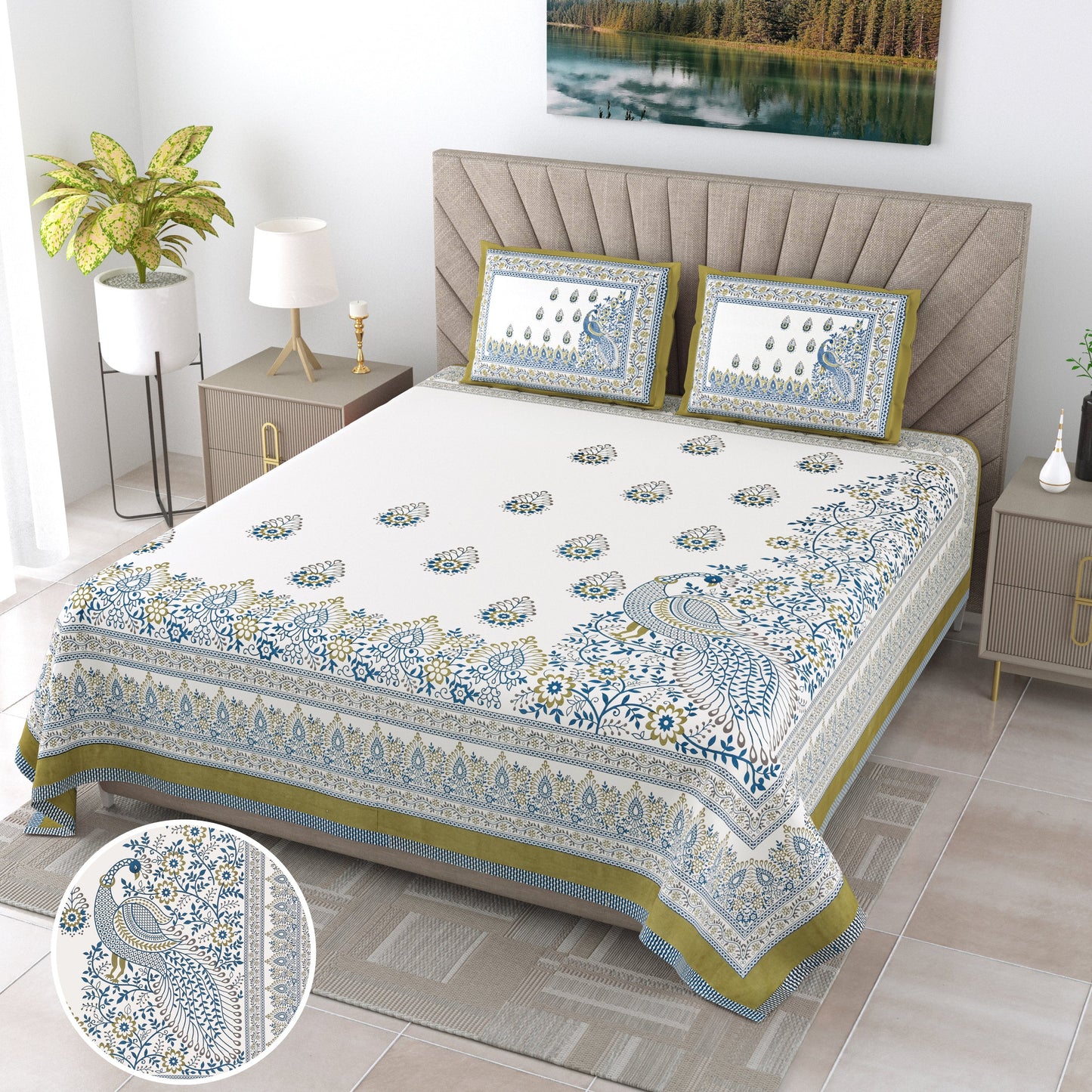 120/120 Alveera 100% Cotton Super Jumbo King Size Double Bedsheet with 2 Pillow Covers, Ultra-Soft & Breathable Fabric - HLB77