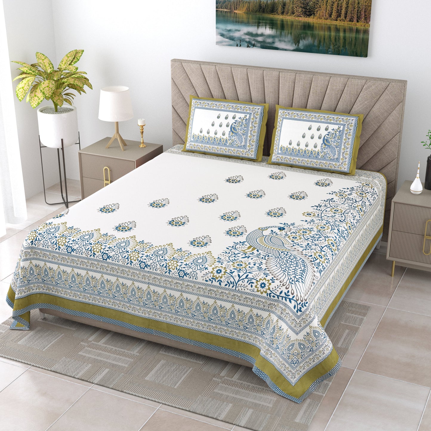 120/120 Alveera 100% Cotton Super Jumbo King Size Double Bedsheet with 2 Pillow Covers, Ultra-Soft & Breathable Fabric - HLB77