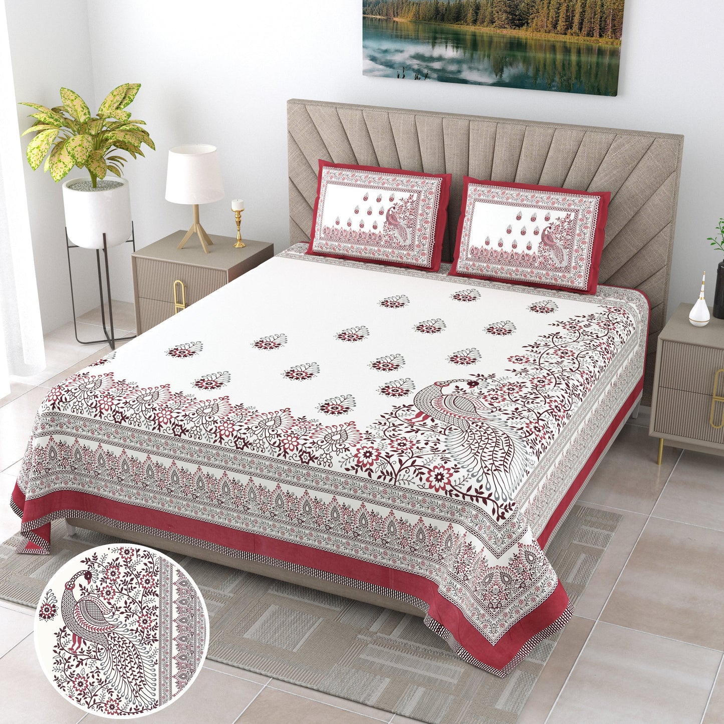 120/120 Alveera 100% Cotton Super Jumbo King Size Double Bedsheet with 2 Pillow Covers, Ultra-Soft & Breathable Fabric - HLB77