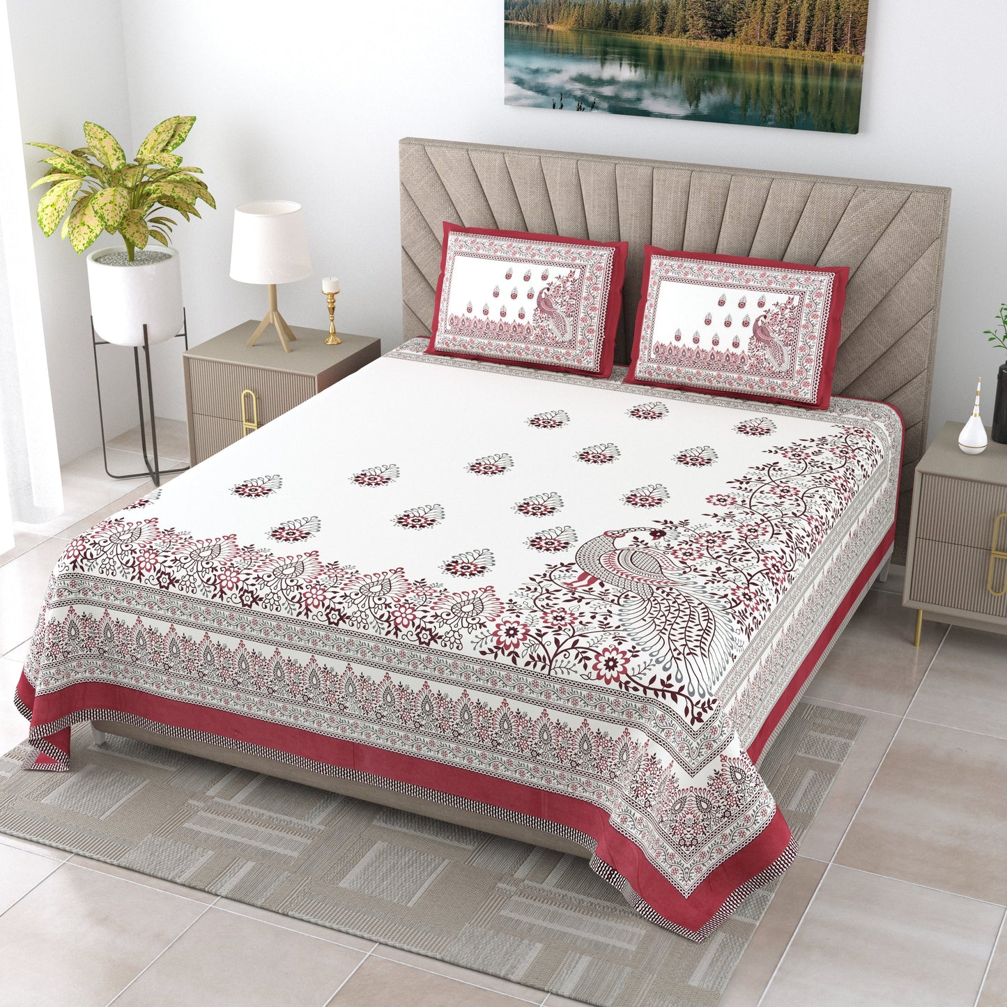 120/120 Alveera 100% Cotton Super Jumbo King Size Double Bedsheet with 2 Pillow Covers, Ultra-Soft & Breathable Fabric - HLB77
