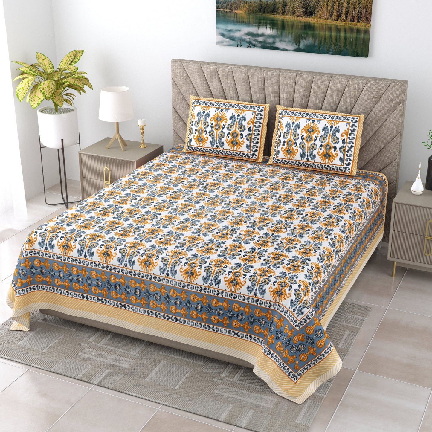 120/120 Alveera 100% Cotton Super Jumbo King Size Double Bedsheet with 2 Pillow Covers, Ultra-Soft & Breathable Fabric - HLB77