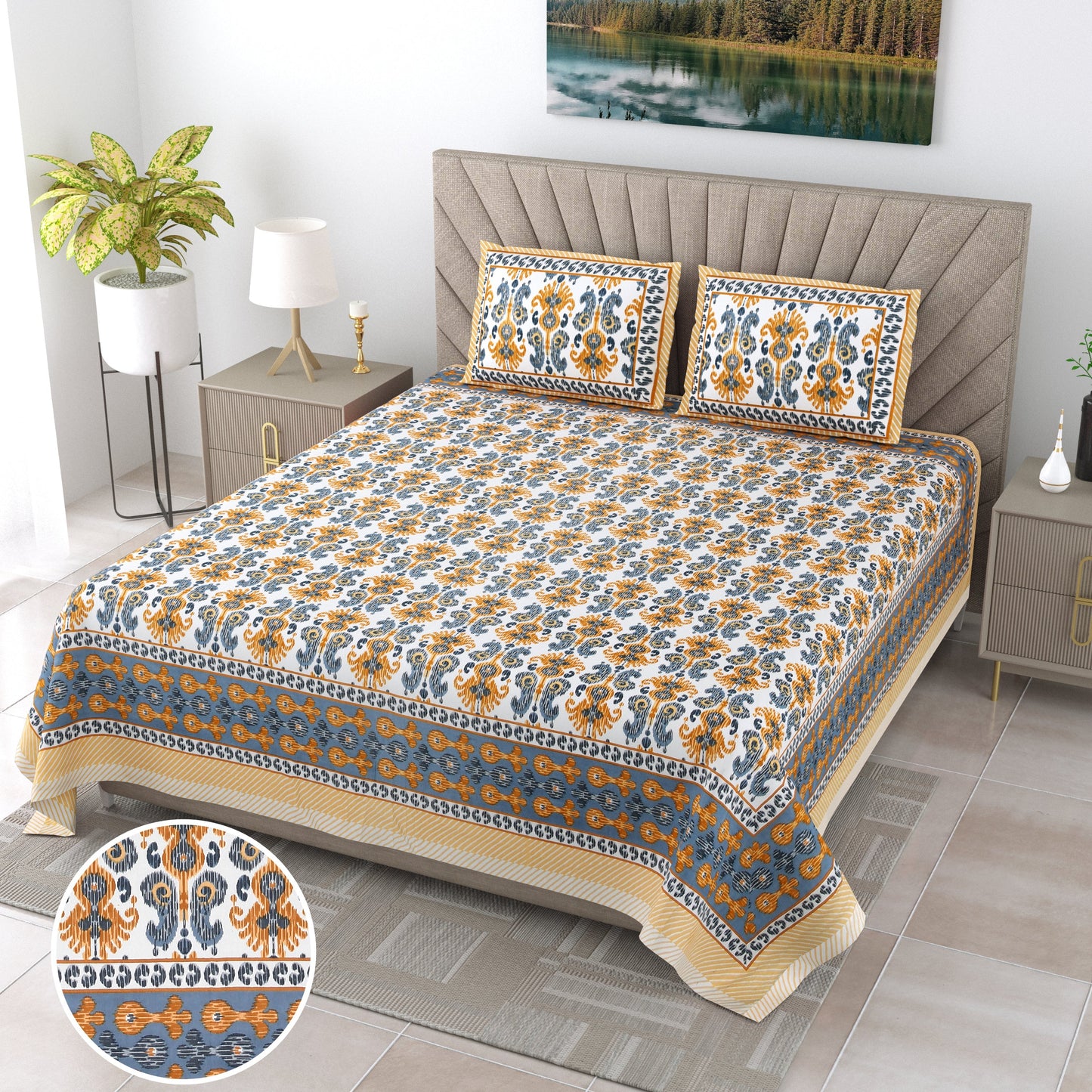 120/120 Alveera 100% Cotton Super Jumbo King Size Double Bedsheet with 2 Pillow Covers, Ultra-Soft & Breathable Fabric - HLB77