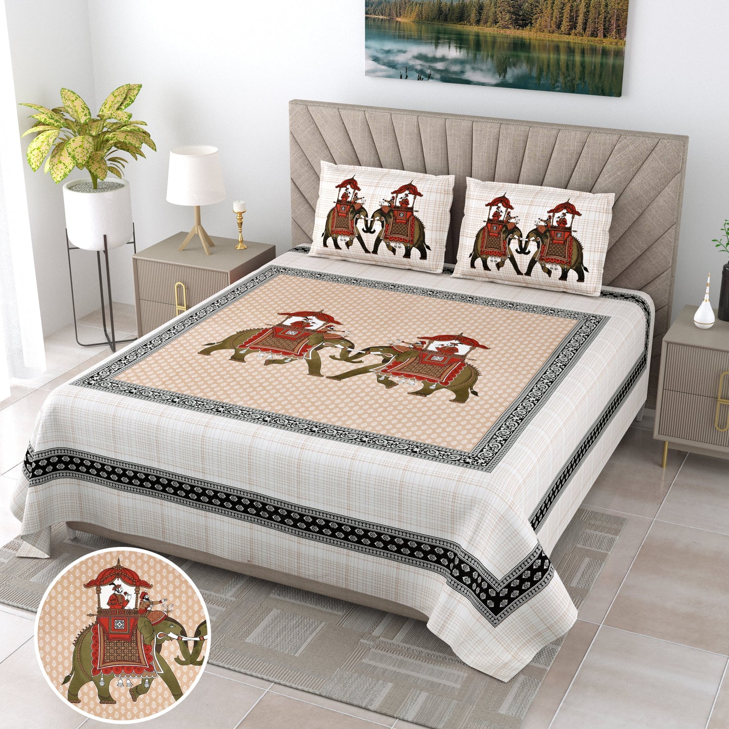 120/120 Alveera 100% Cotton Super Jumbo King Size Double Bedsheet with 2 Pillow Covers, Ultra-Soft & Breathable Fabric - HLB77