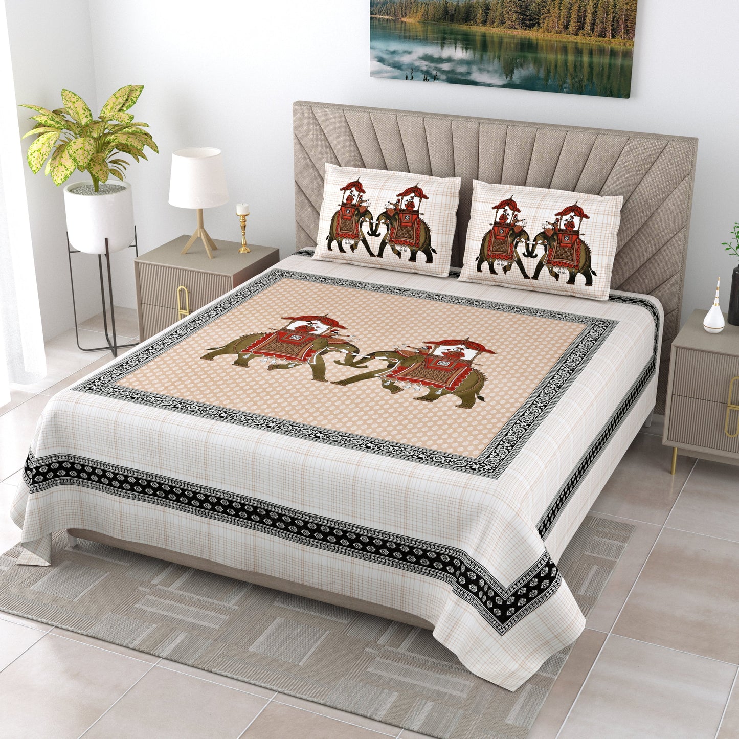 120/120 Alveera 100% Cotton Super Jumbo King Size Double Bedsheet with 2 Pillow Covers, Ultra-Soft & Breathable Fabric - HLB77