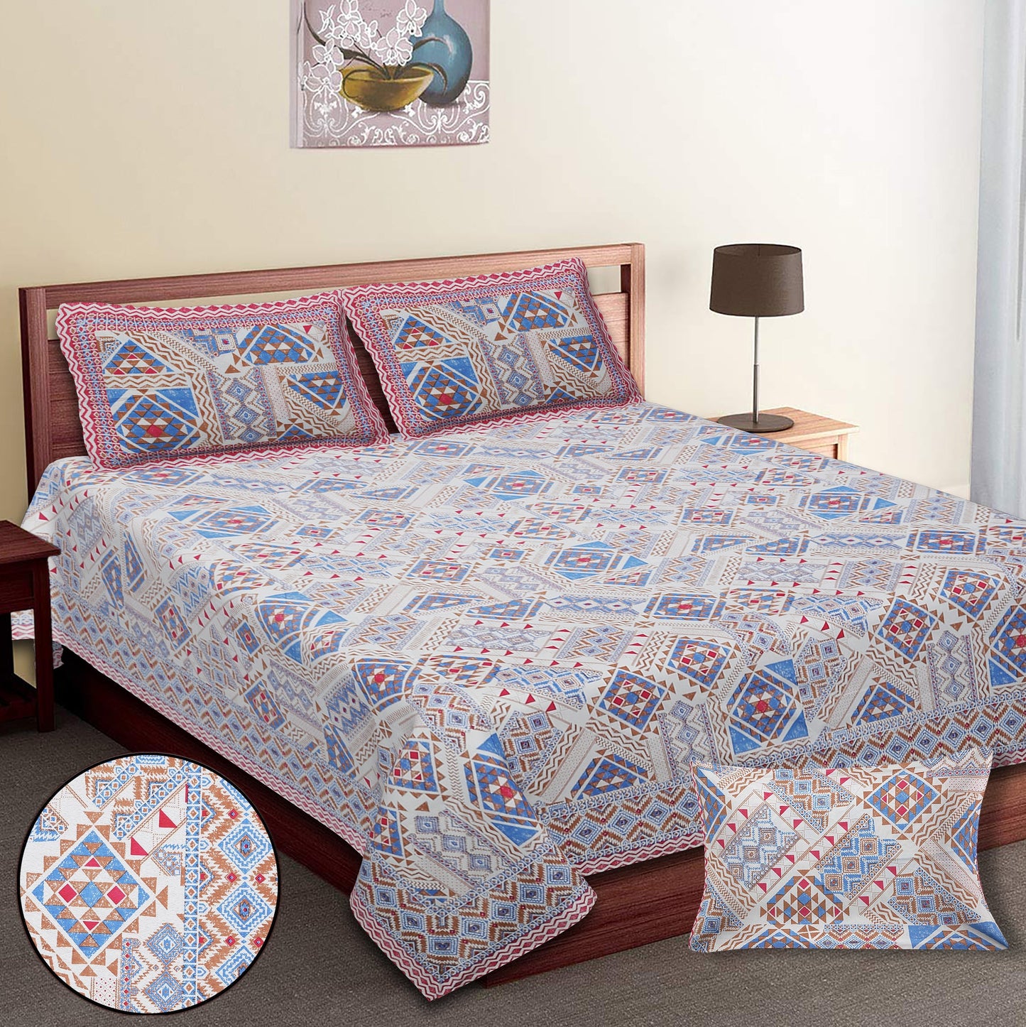 70/100 Artistic Collection 100% Cotton Single Bedsheet with 2 Pillow Covers, Premium Quality & Stylish Look - HLB12