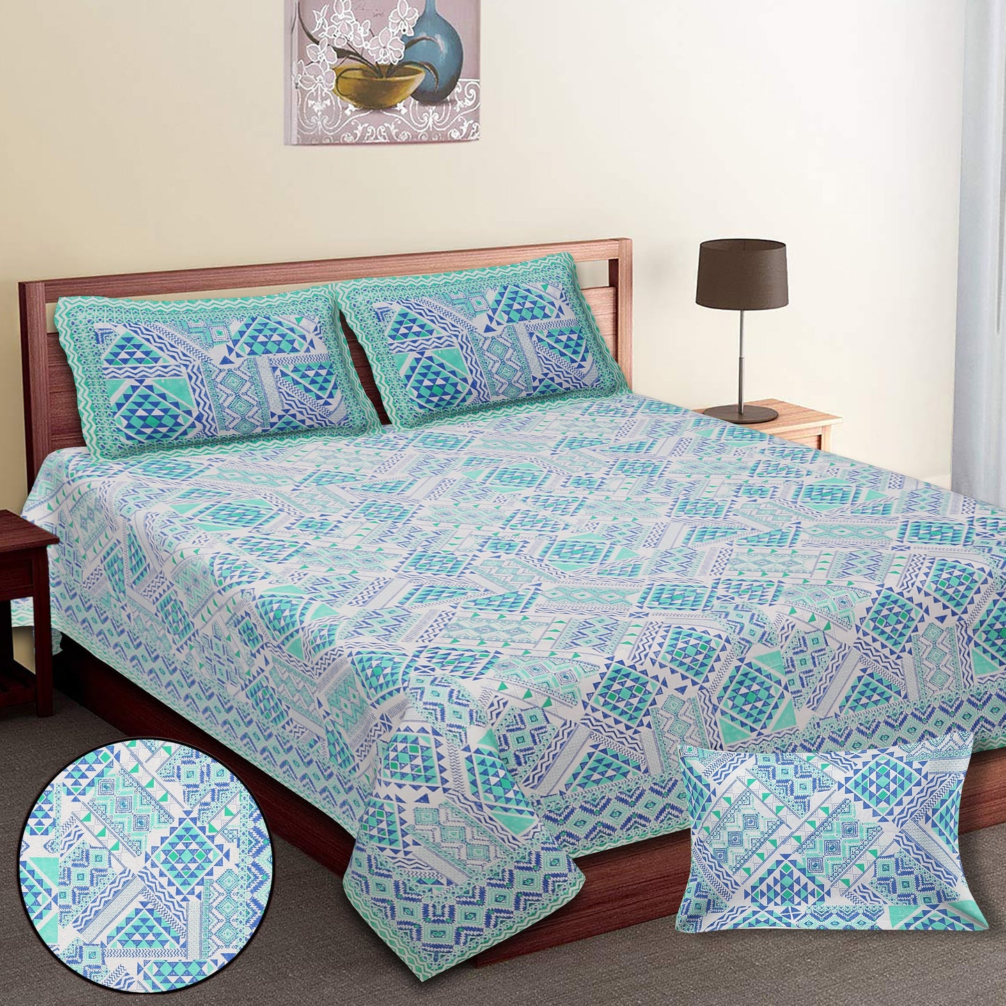 70/100 Artistic Collection 100% Cotton Single Bedsheet with 2 Pillow Covers, Premium Quality & Stylish Look - HLB12