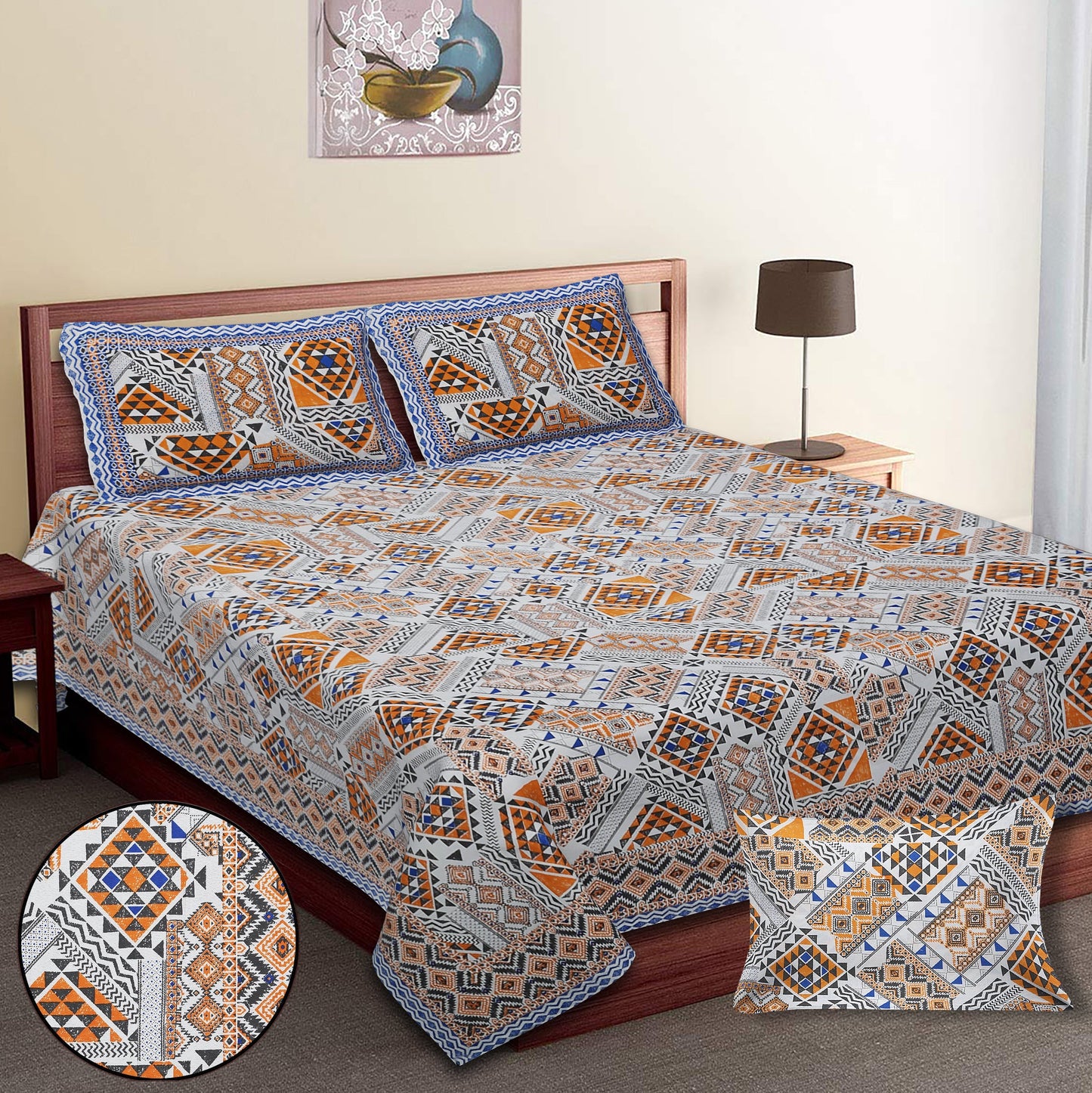 70/100 Artistic Collection 100% Cotton Single Bedsheet with 2 Pillow Covers, Premium Quality & Stylish Look - HLB12