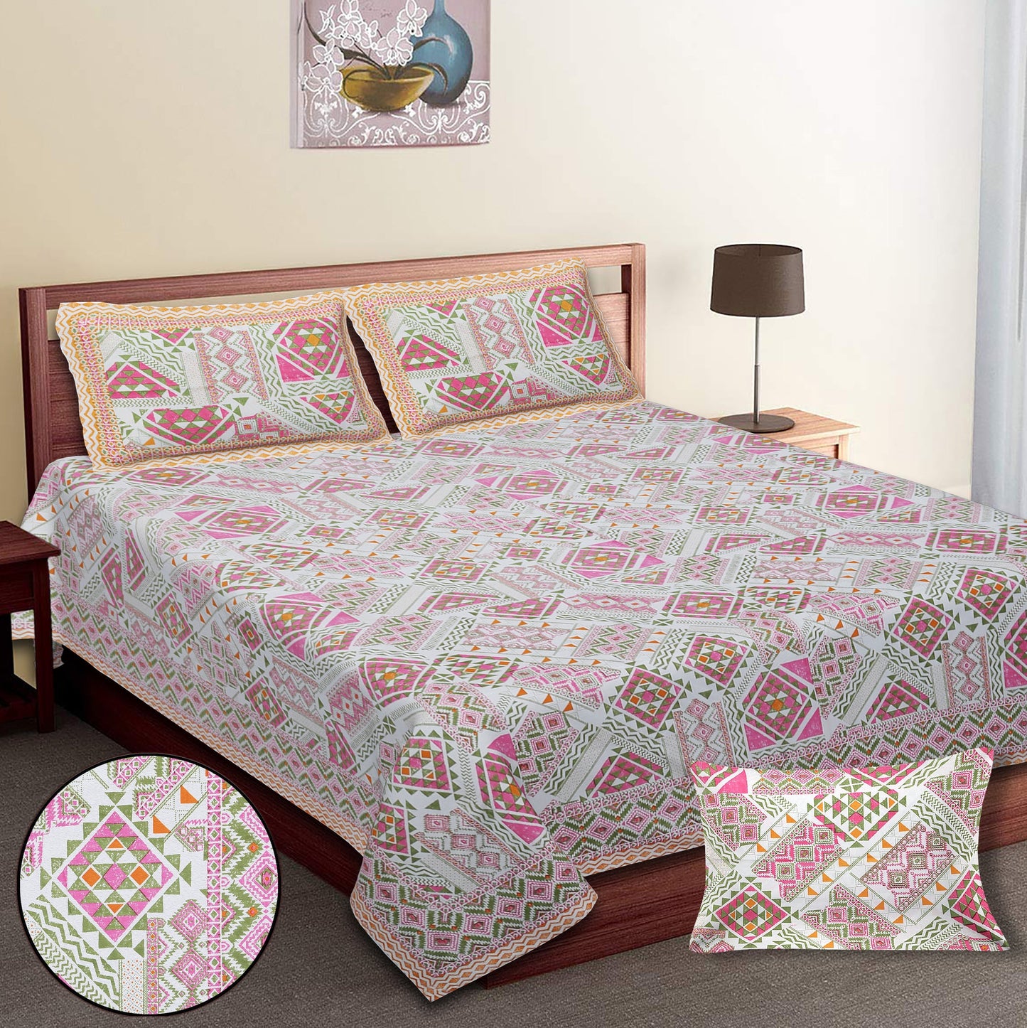 70/100 Artistic Collection 100% Cotton Single Bedsheet with 2 Pillow Covers, Premium Quality & Stylish Look - HLB12
