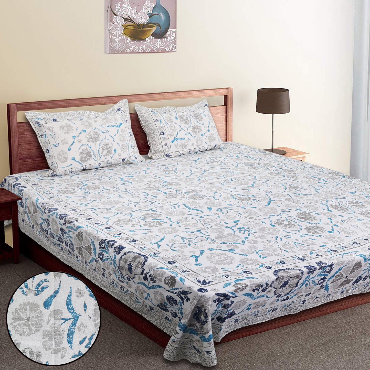 108/108 Artistic Collection 100% Cotton Jumbo Size Double Bedsheet with 2 Pillow Covers, Unique Patterns & Smooth Texture - HLB71