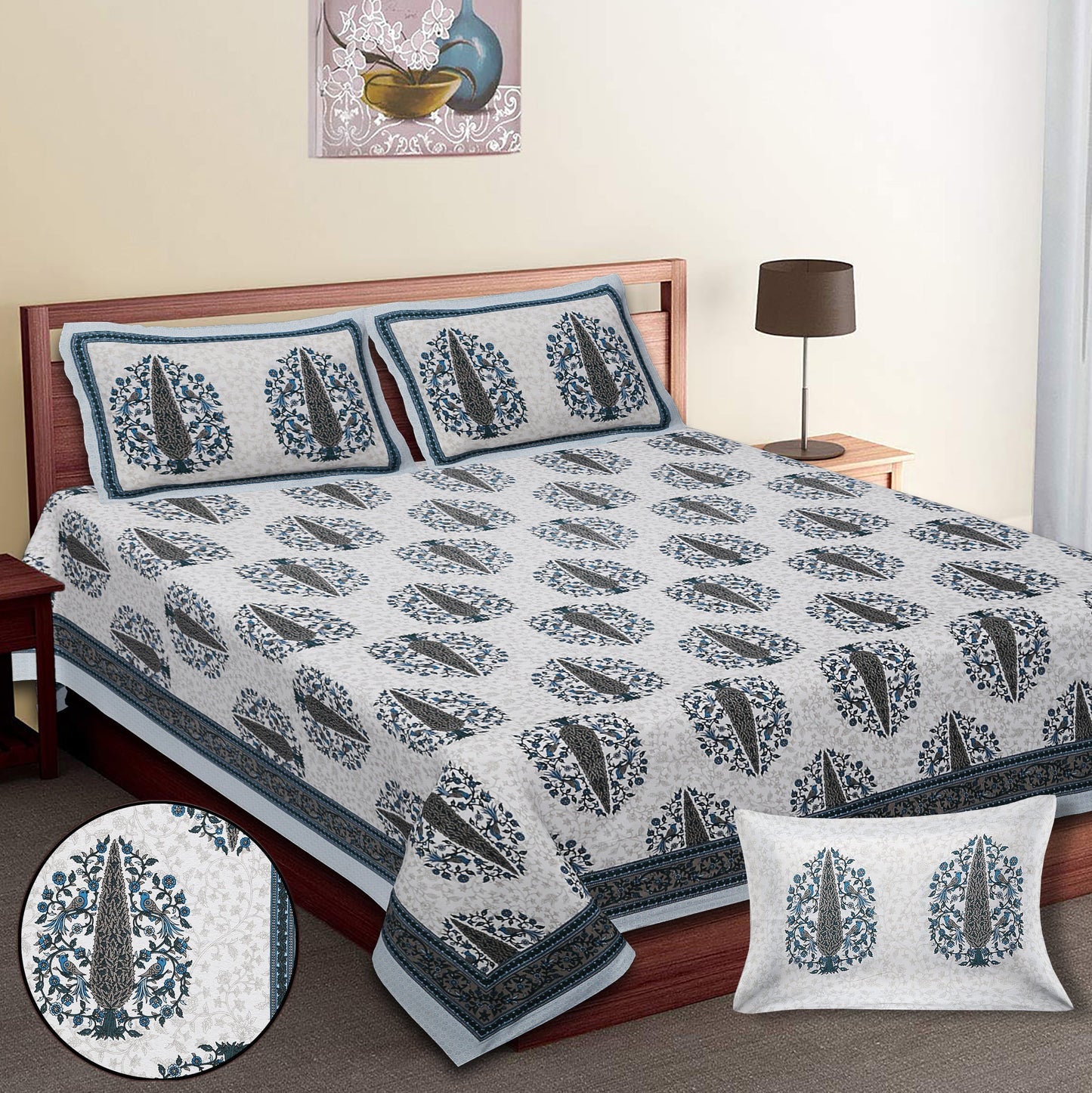70/100 Artistic Collection 100% Cotton Single Bedsheet with 2 Pillow Covers, Premium Quality & Stylish Look - HLB12