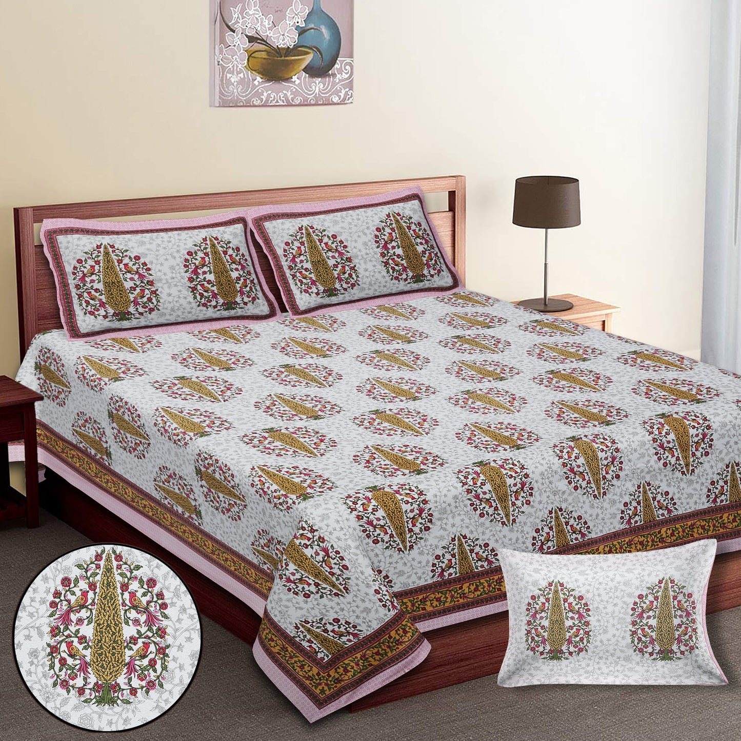 70/100 Artistic Collection 100% Cotton Single Bedsheet with 2 Pillow Covers, Premium Quality & Stylish Look - HLB12