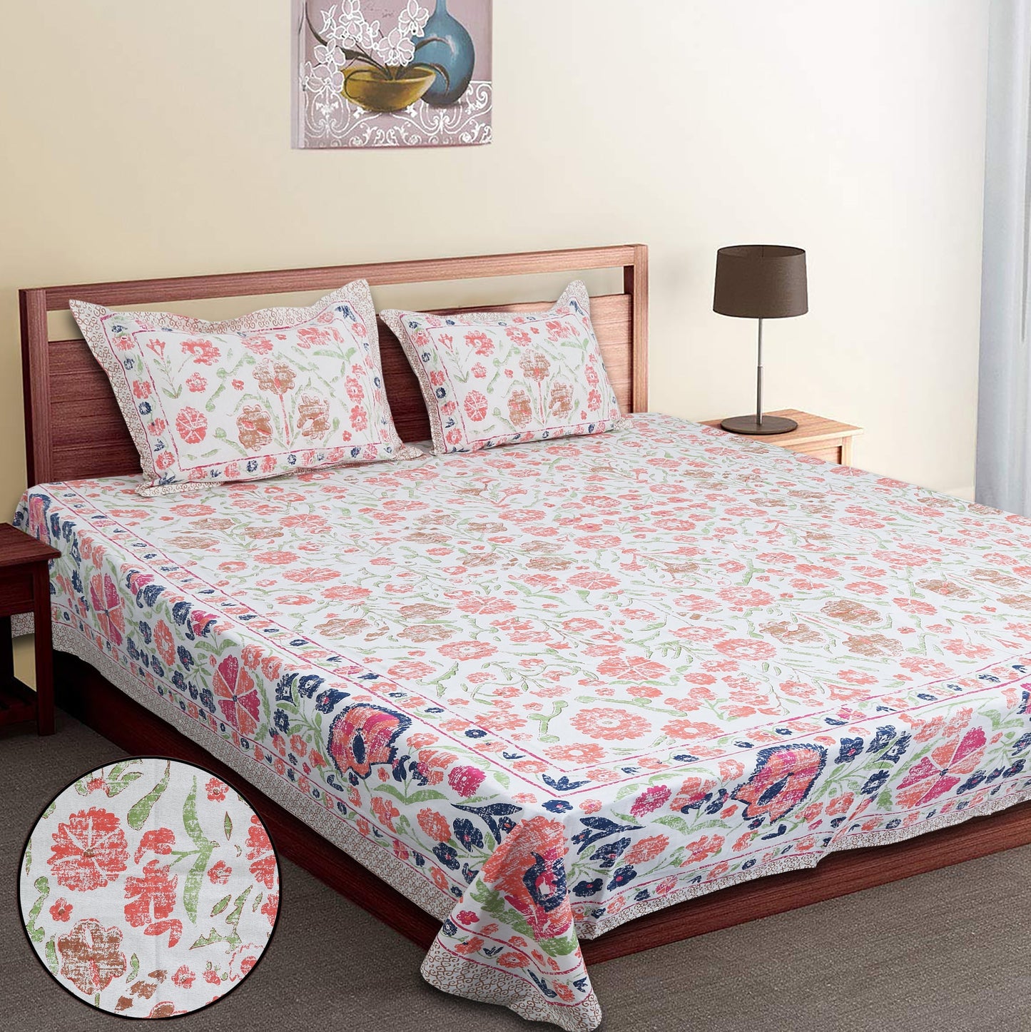 70/100 Artistic Collection 100% Cotton Single Bedsheet with 2 Pillow Covers, Premium Quality & Stylish Look - HLB12