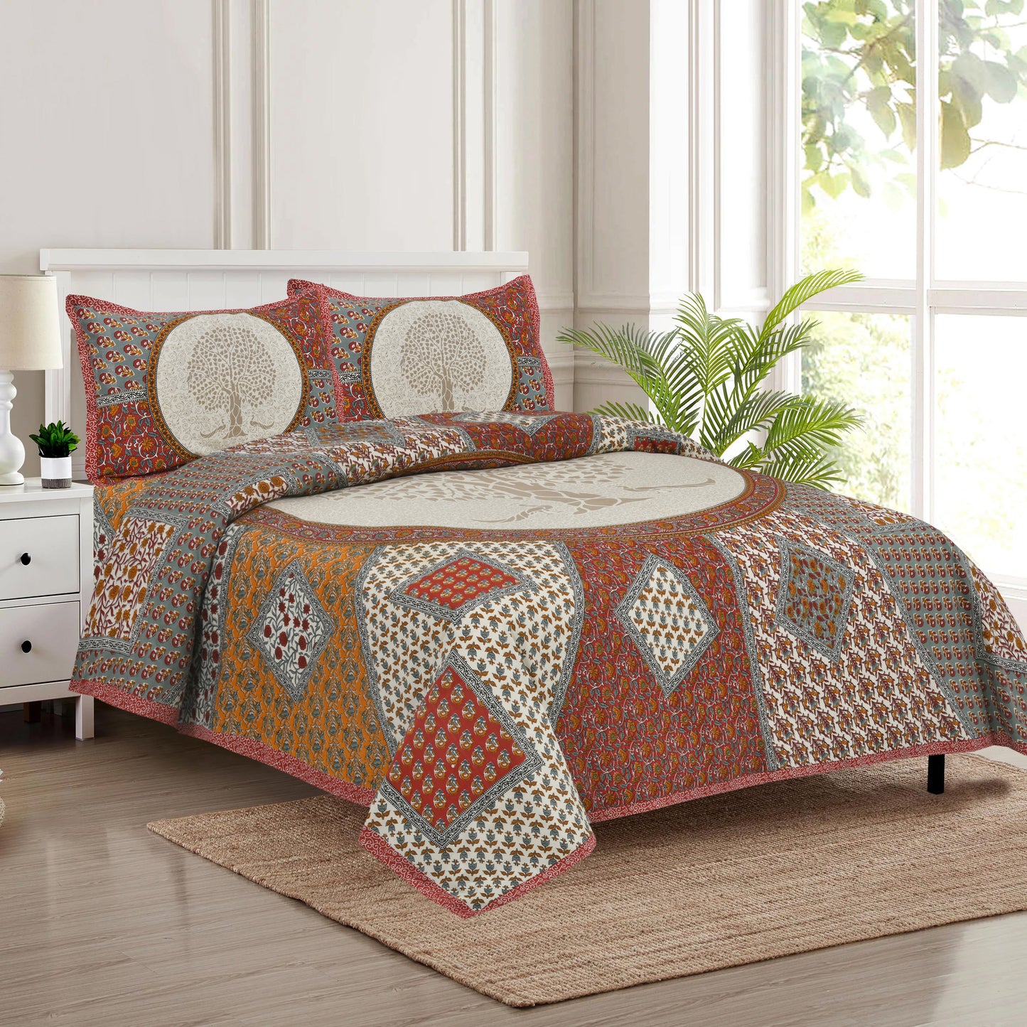 100/108 Avatar 100% Cotton Super King Size Double Bedsheet with 2 Pillow Covers, Soft & Durable Weave - HLB38