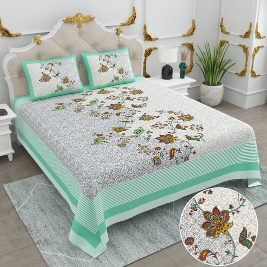 108/108 Basil 100% Cotton Jumbo Size Double Bedsheet with 2 Pillow Covers, Premium Weave & Comfortable Feel - HLB66