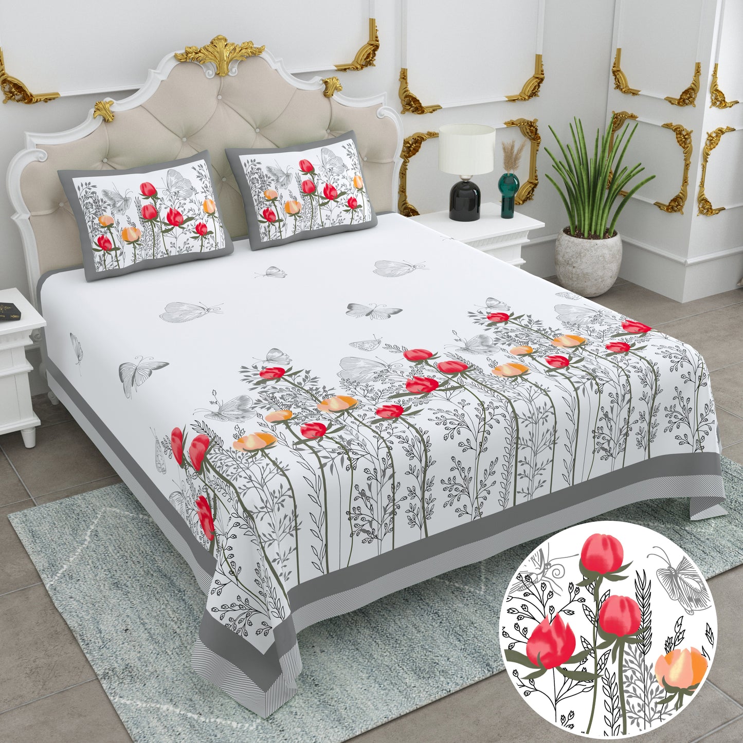 108/108 Basil 100% Cotton Jumbo Size Double Bedsheet with 2 Pillow Covers, Premium Weave & Comfortable Feel - HLB66