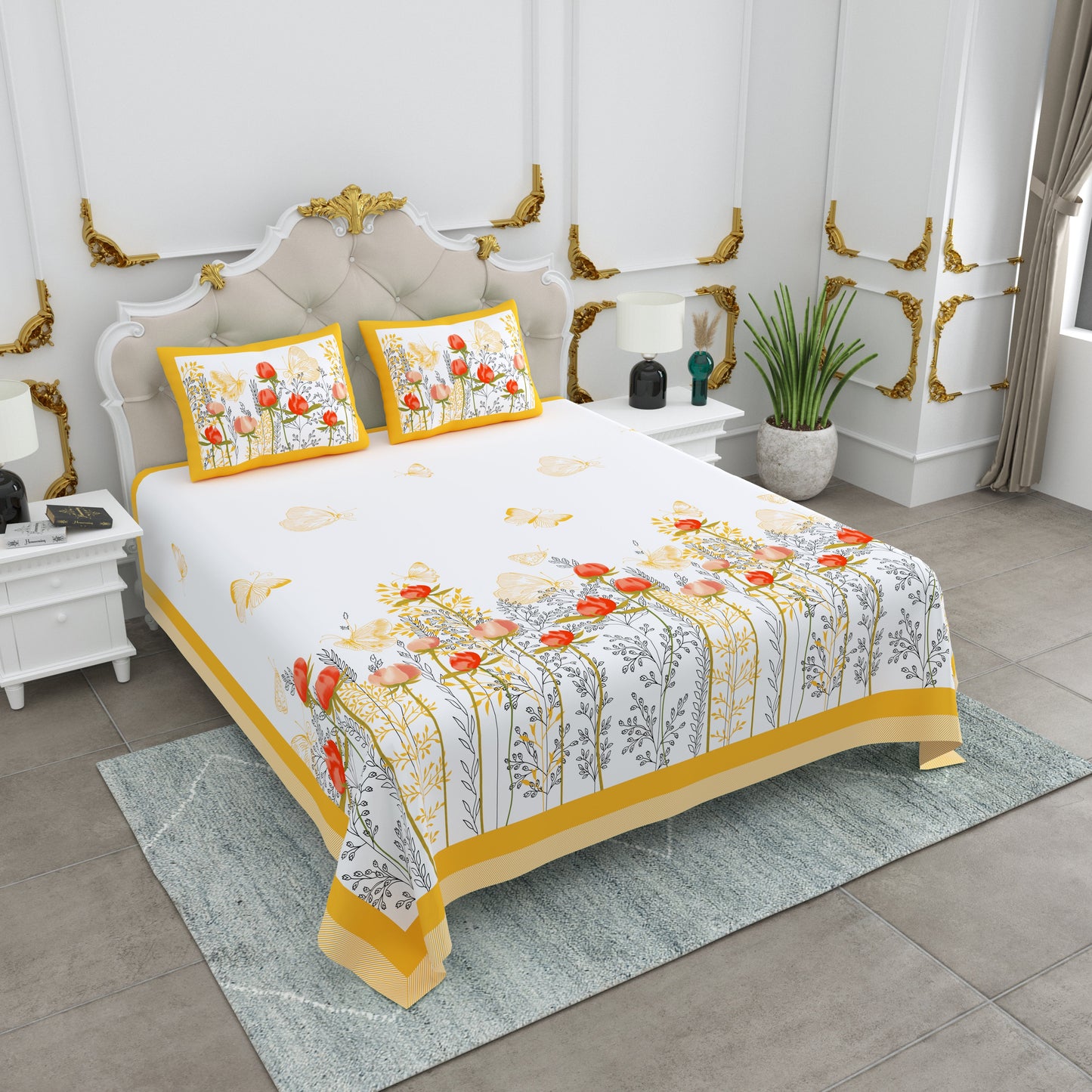 108/108 Basil 100% Cotton Jumbo Size Double Bedsheet with 2 Pillow Covers, Premium Weave & Comfortable Feel - HLB66