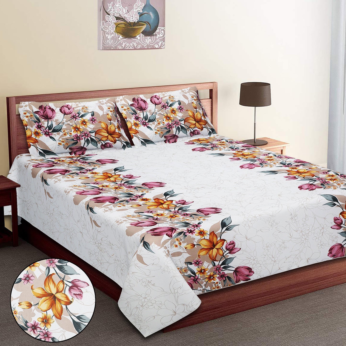 108/108 Basil 100% Cotton Jumbo Size Double Bedsheet with 2 Pillow Covers, Premium Weave & Comfortable Feel - HLB66