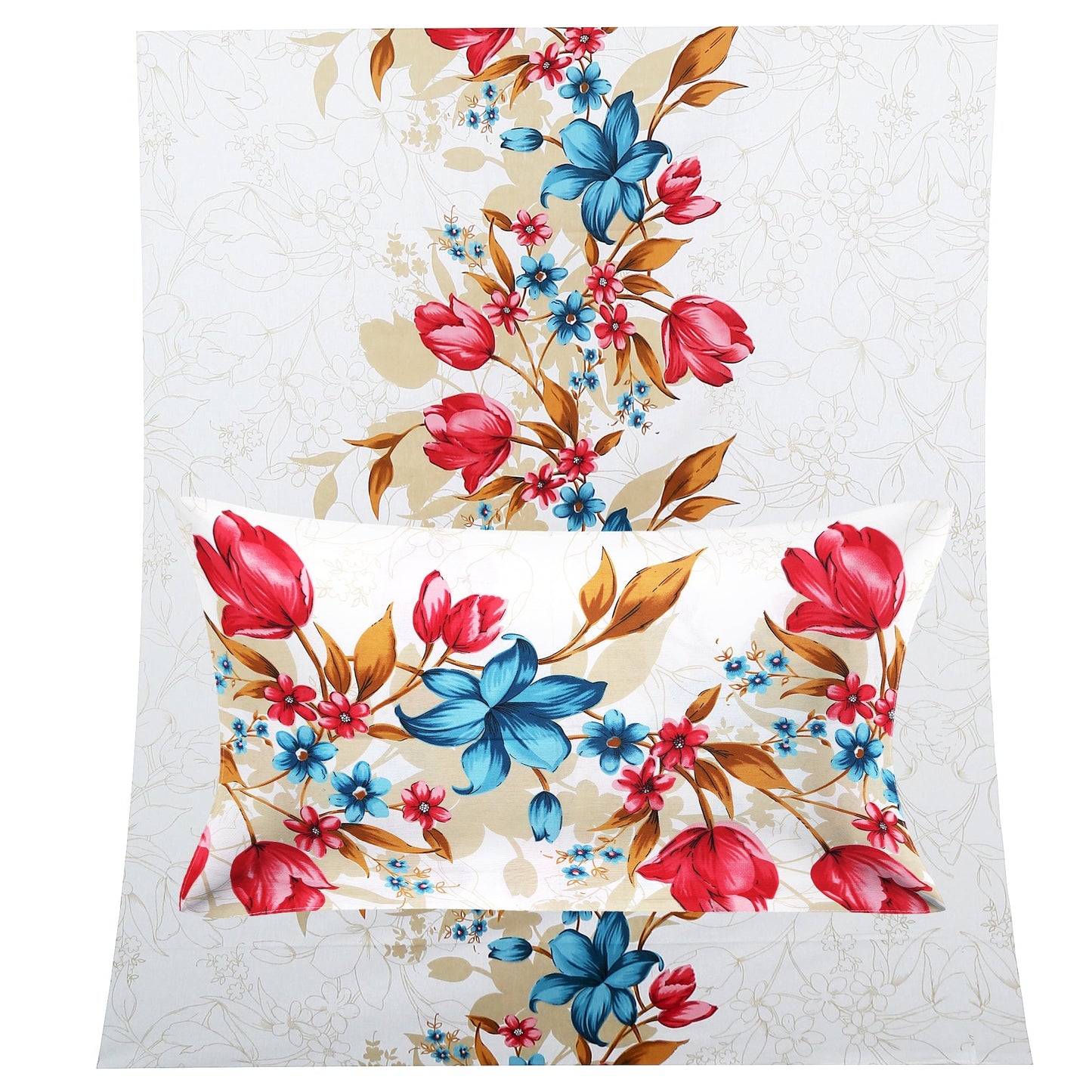 108/108 Basil 100% Cotton Jumbo Size Double Bedsheet with 2 Pillow Covers, Premium Weave & Comfortable Feel - HLB66