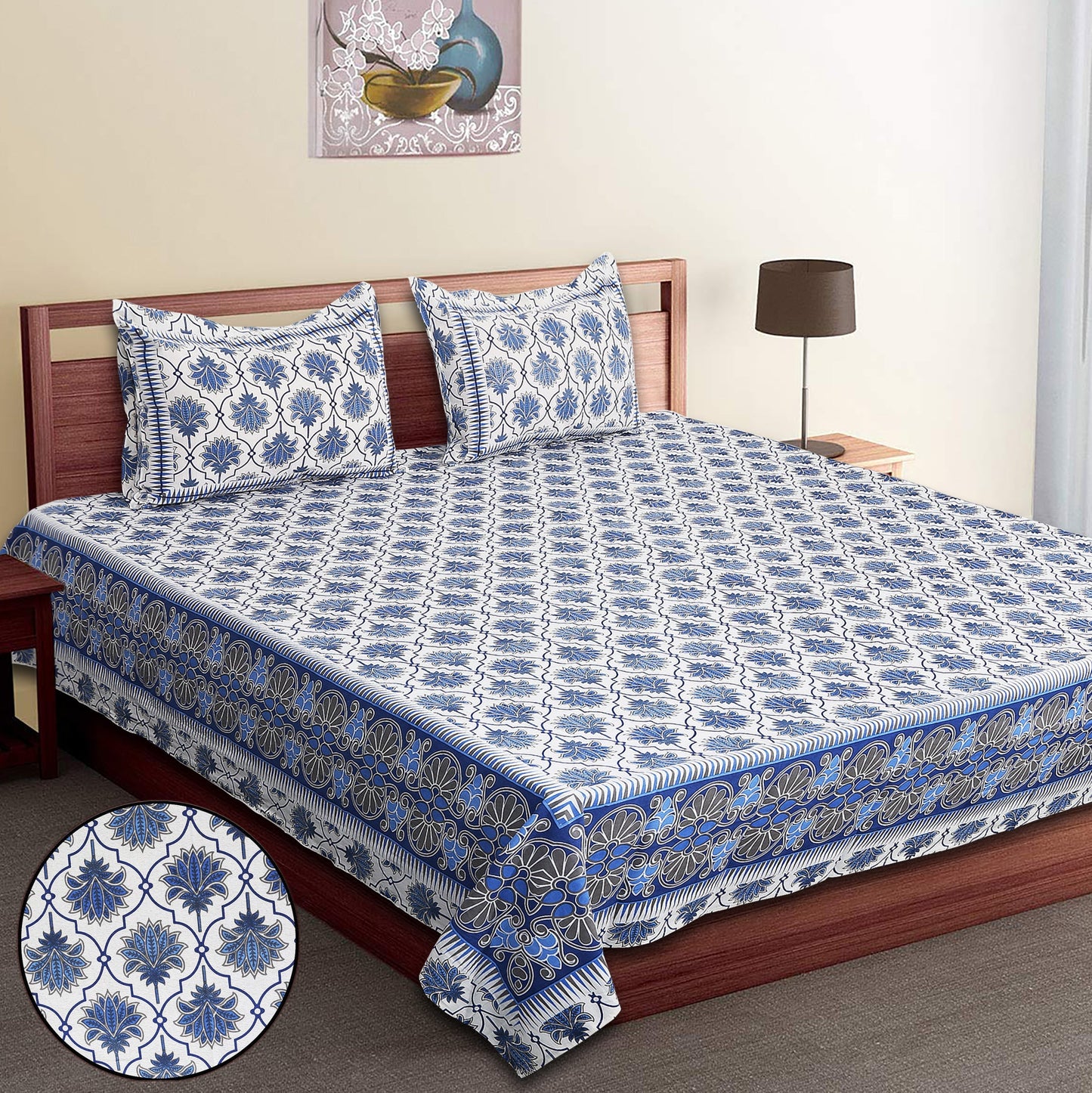 120/120 Celebration 100% Cotton Super Jumbo King Size Double Bedsheet with 2 Pillow Covers, Elegant Design & Cozy Comfort - HLB79