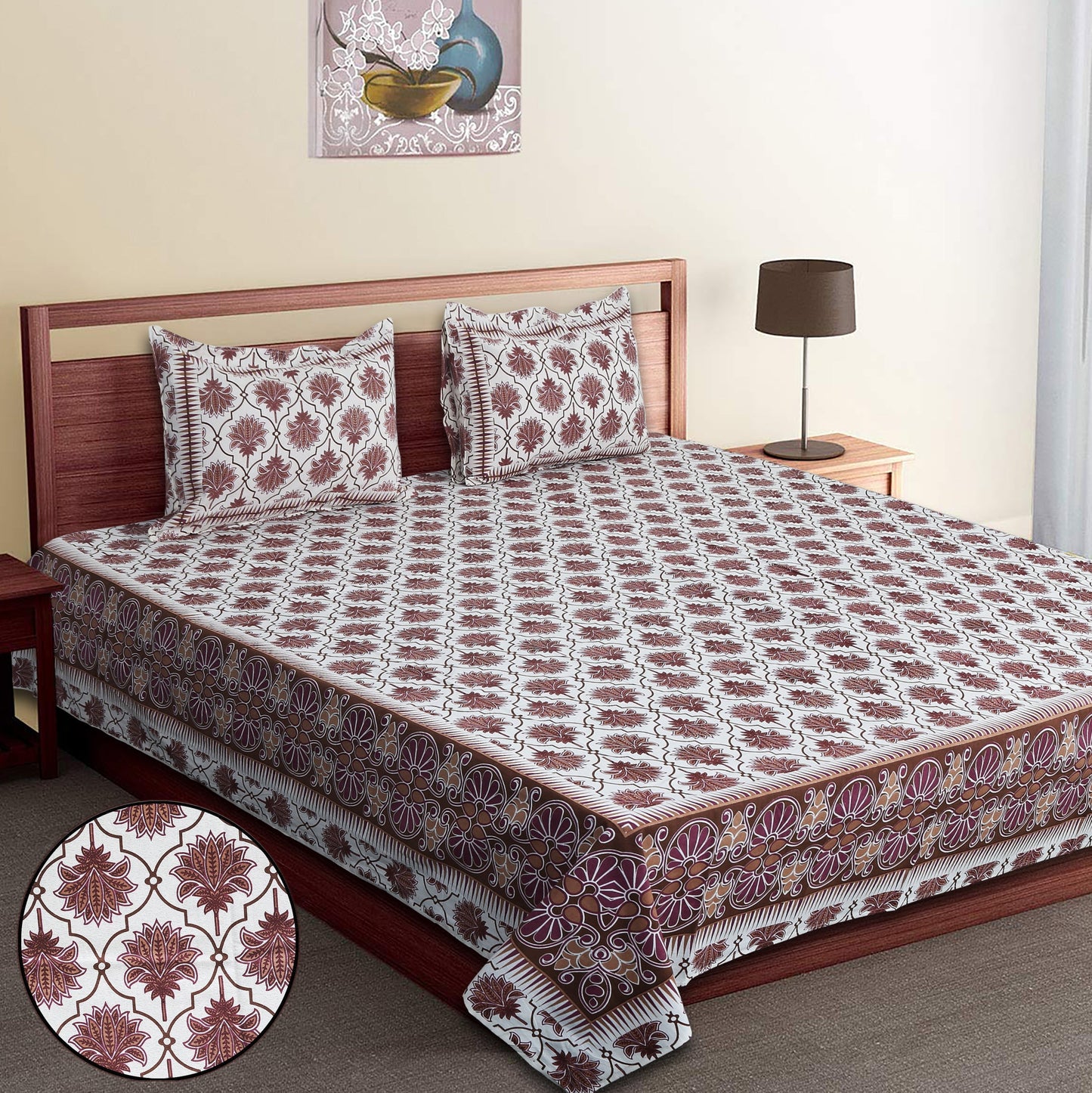 120/120 Celebration 100% Cotton Super Jumbo King Size Double Bedsheet with 2 Pillow Covers, Elegant Design & Cozy Comfort - HLB79
