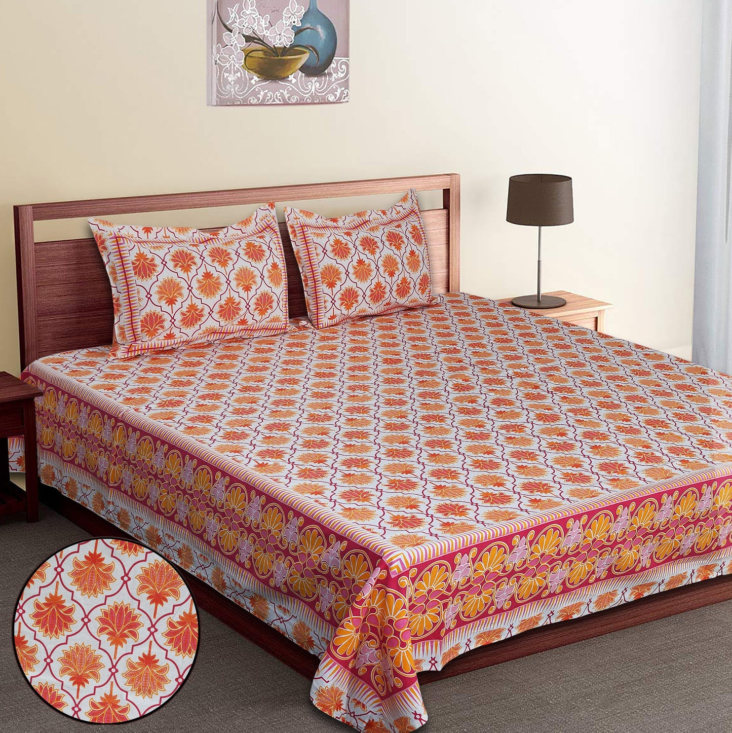 120/120 Celebration 100% Cotton Super Jumbo King Size Double Bedsheet with 2 Pillow Covers, Elegant Design & Cozy Comfort - HLB79