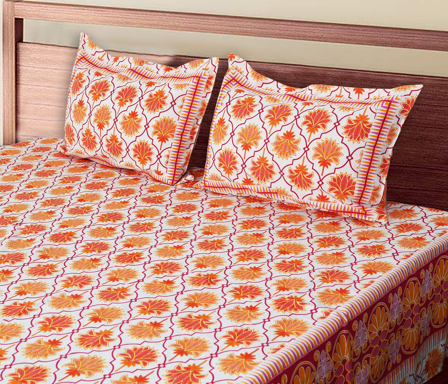 120/120 Celebration 100% Cotton Super Jumbo King Size Double Bedsheet with 2 Pillow Covers, Elegant Design & Cozy Comfort - HLB79