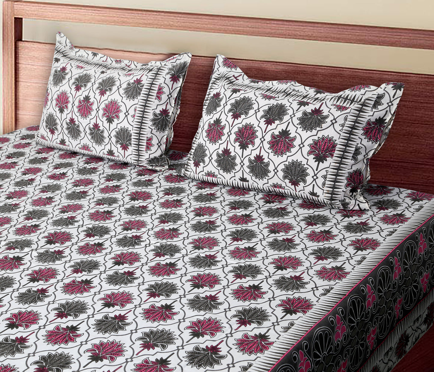 120/120 Celebration 100% Cotton Super Jumbo King Size Double Bedsheet with 2 Pillow Covers, Elegant Design & Cozy Comfort - HLB79