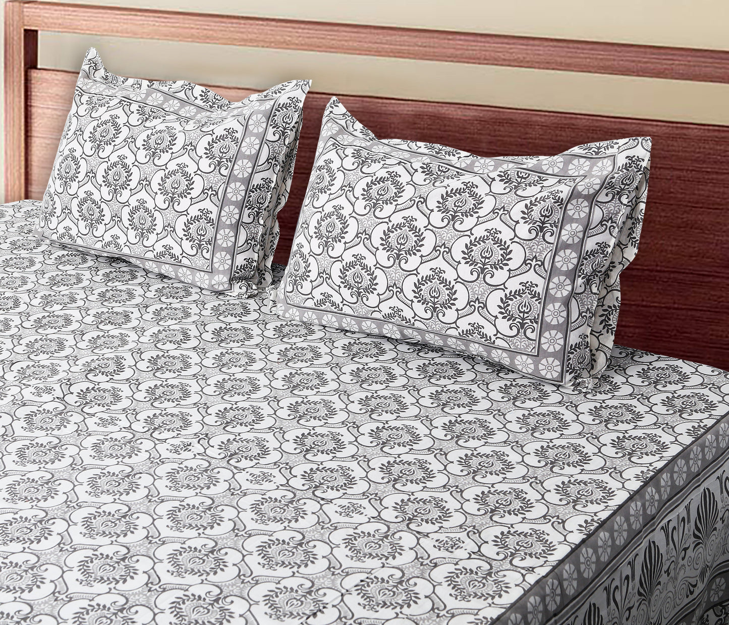 120/120 Celebration 100% Cotton Super Jumbo King Size Double Bedsheet with 2 Pillow Covers, Elegant Design & Cozy Comfort - HLB79