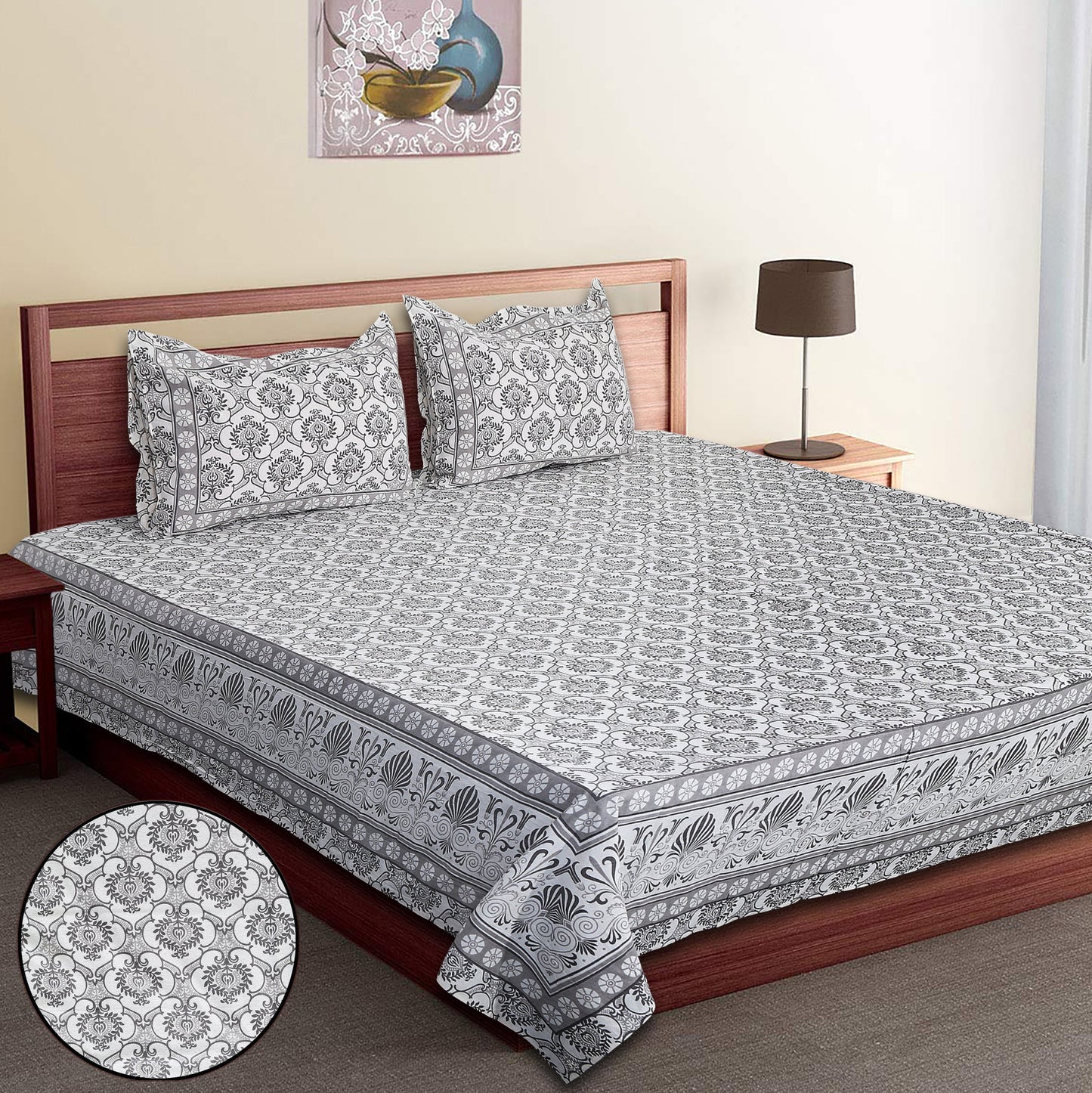 120/120 Celebration 100% Cotton Super Jumbo King Size Double Bedsheet with 2 Pillow Covers, Elegant Design & Cozy Comfort - HLB79