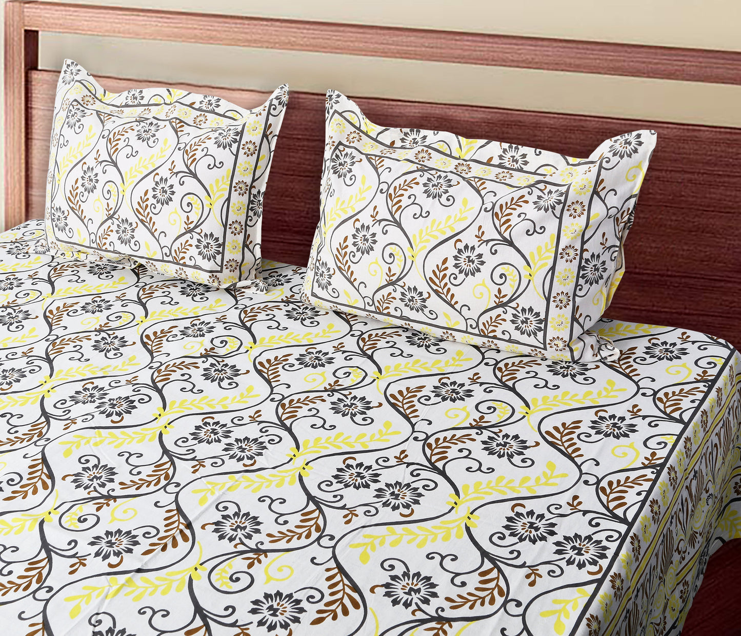 120/120 Celebration 100% Cotton Super Jumbo King Size Double Bedsheet with 2 Pillow Covers, Elegant Design & Cozy Comfort - HLB79