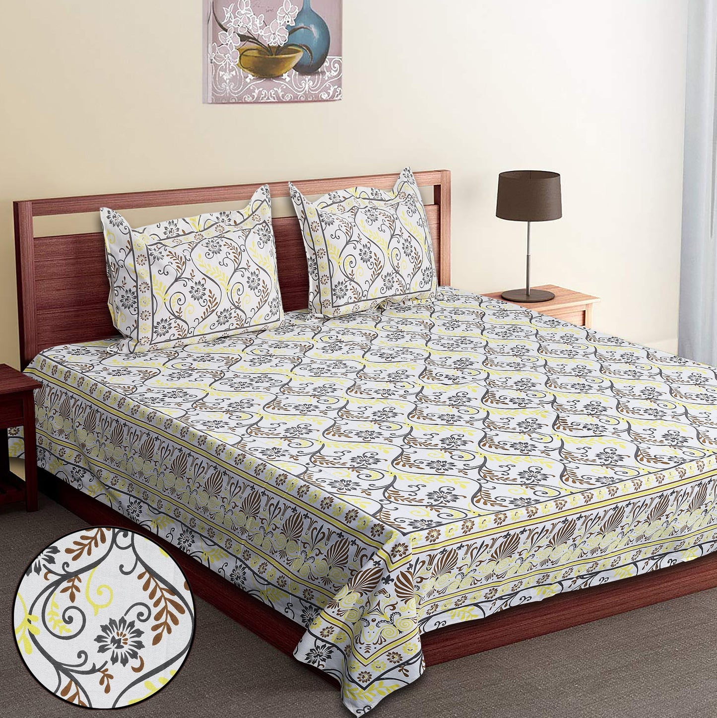 120/120 Celebration 100% Cotton Super Jumbo King Size Double Bedsheet with 2 Pillow Covers, Elegant Design & Cozy Comfort - HLB79