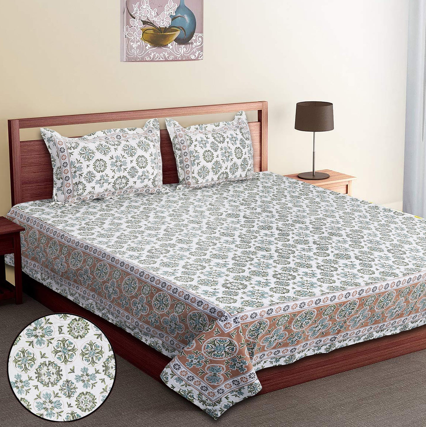 120/120 Celebration 100% Cotton Super Jumbo King Size Double Bedsheet with 2 Pillow Covers, Elegant Design & Cozy Comfort - HLB79