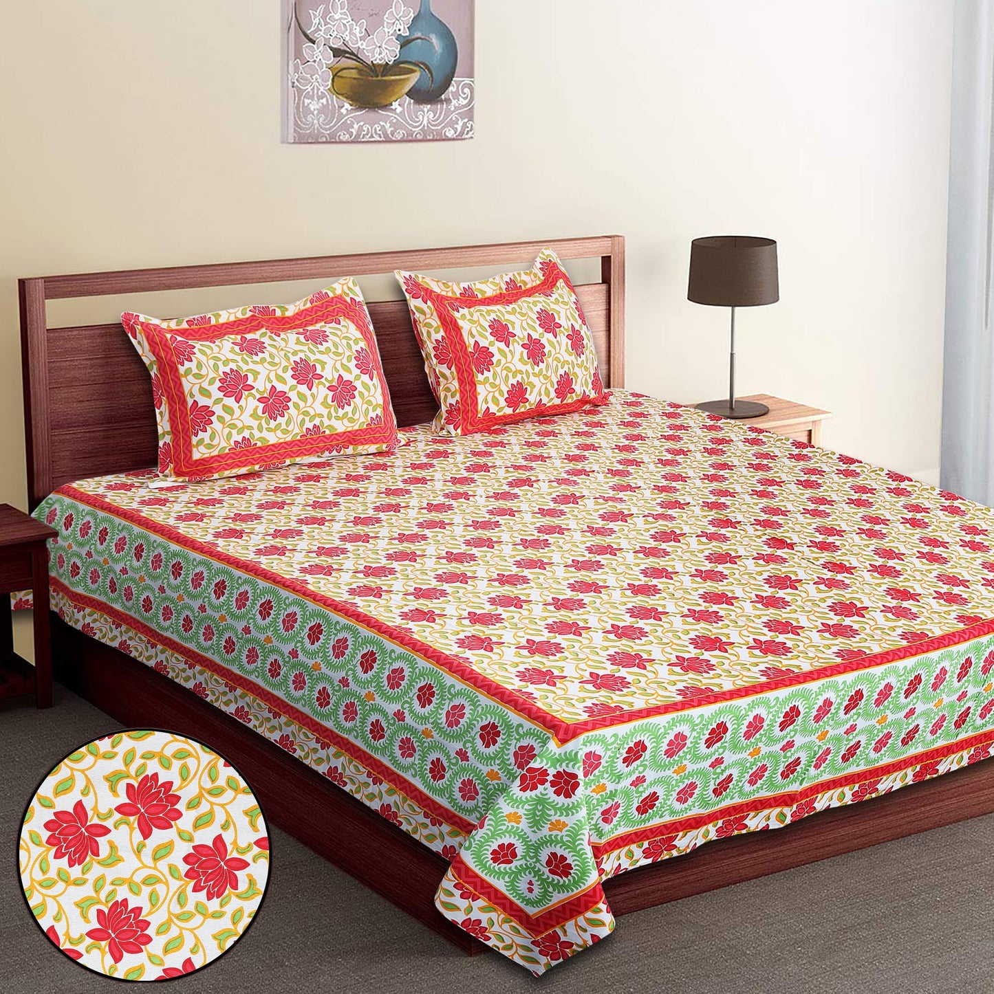 120/120 Celebration 100% Cotton Super Jumbo King Size Double Bedsheet with 2 Pillow Covers, Elegant Design & Cozy Comfort - HLB79
