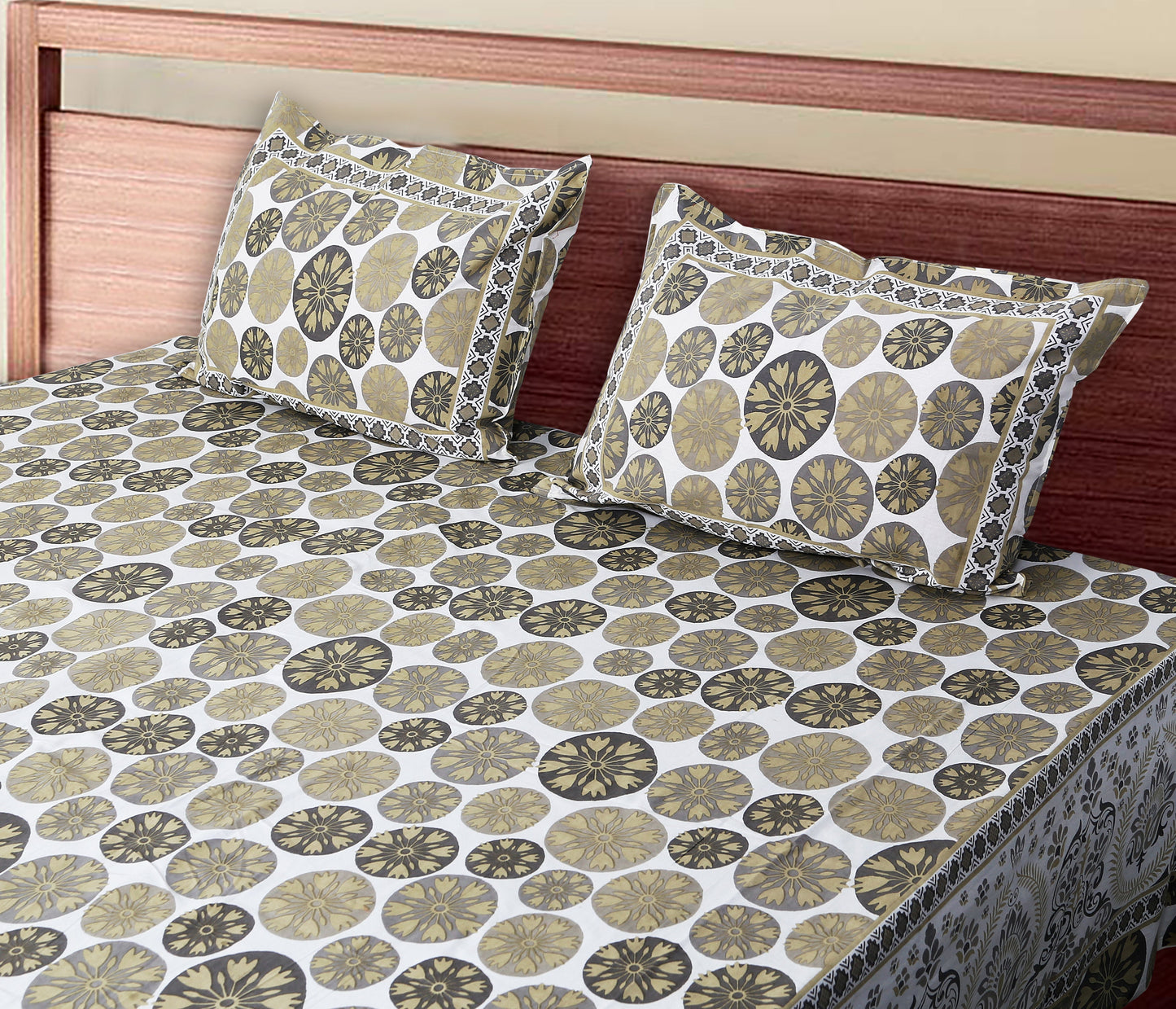 120/120 Celebration 100% Cotton Super Jumbo King Size Double Bedsheet with 2 Pillow Covers, Elegant Design & Cozy Comfort - HLB79