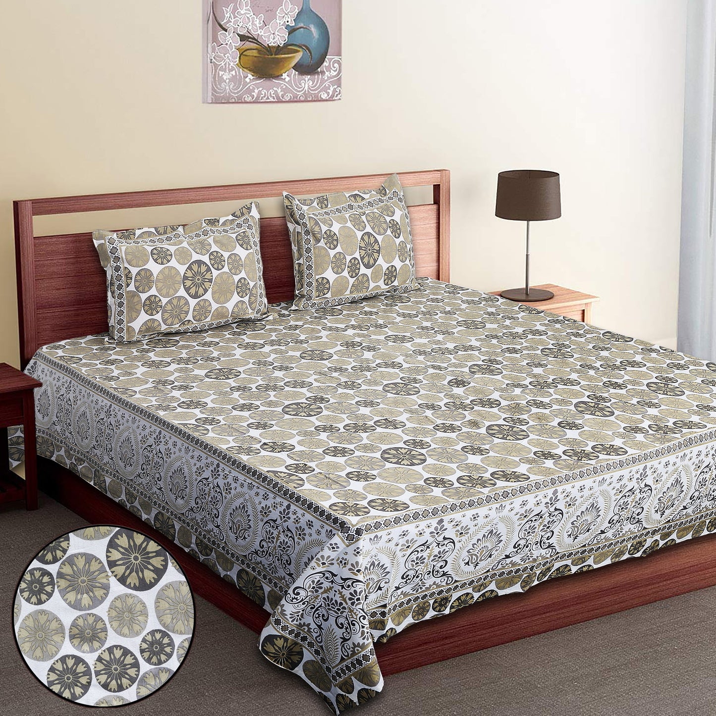 120/120 Celebration 100% Cotton Super Jumbo King Size Double Bedsheet with 2 Pillow Covers, Elegant Design & Cozy Comfort - HLB79