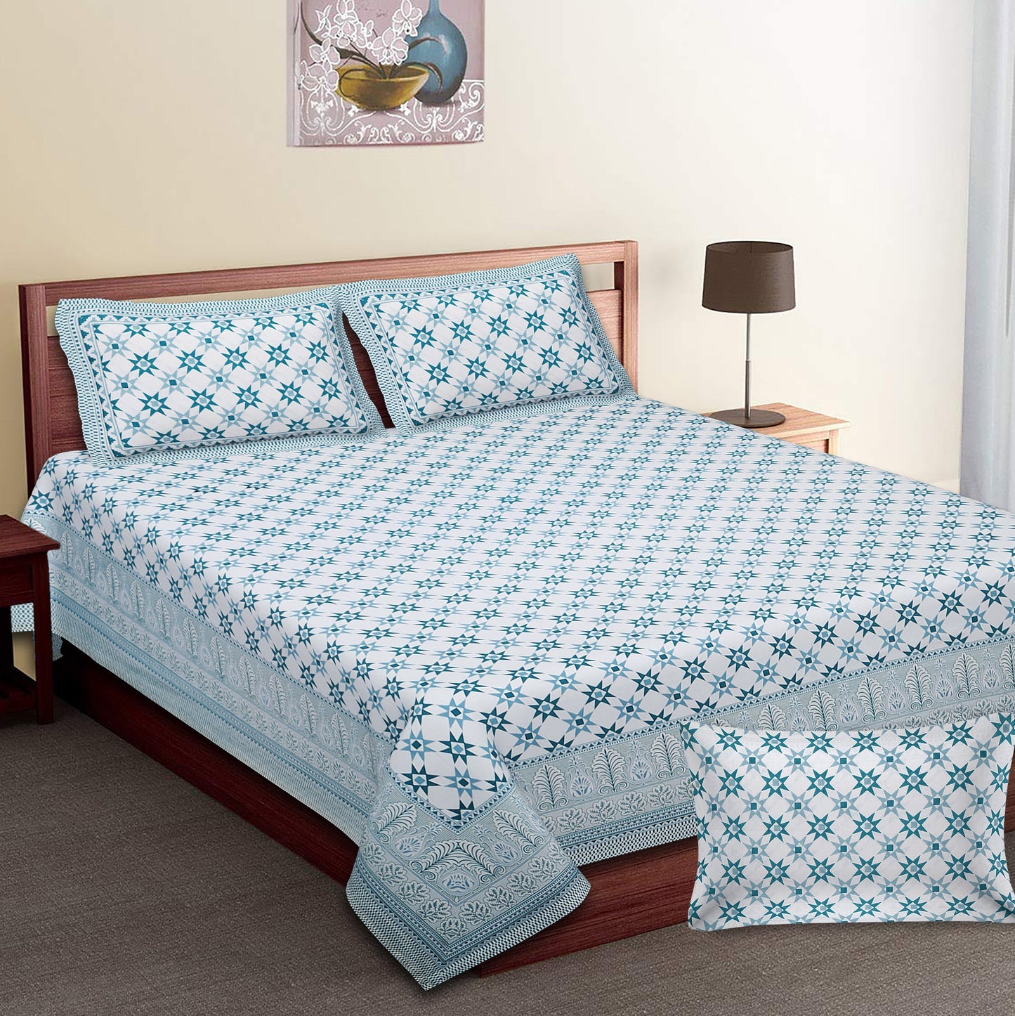 120/120 Celebration 100% Cotton Super Jumbo King Size Double Bedsheet with 2 Pillow Covers, Elegant Design & Cozy Comfort - HLB79