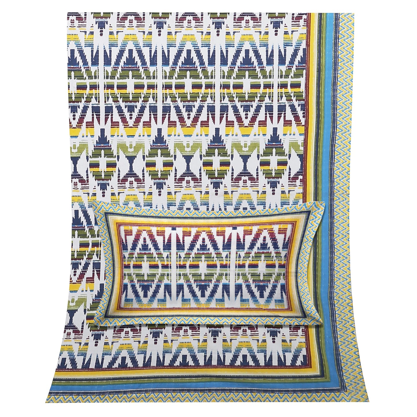 108/108 Colours of Joy 100% Cotton Jumbo Size Double Bedsheet with 2 Pillow Covers, Vibrant & Breathable Fabric - HLB72