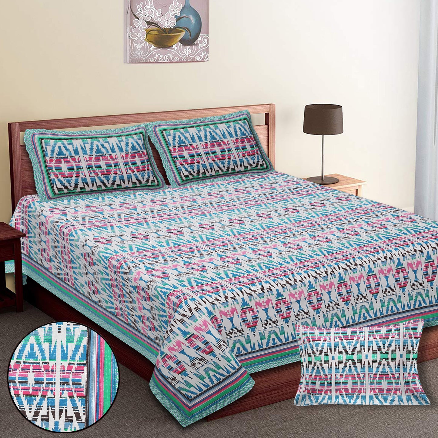 108/108 Colours of Joy 100% Cotton Jumbo Size Double Bedsheet with 2 Pillow Covers, Vibrant & Breathable Fabric - HLB72