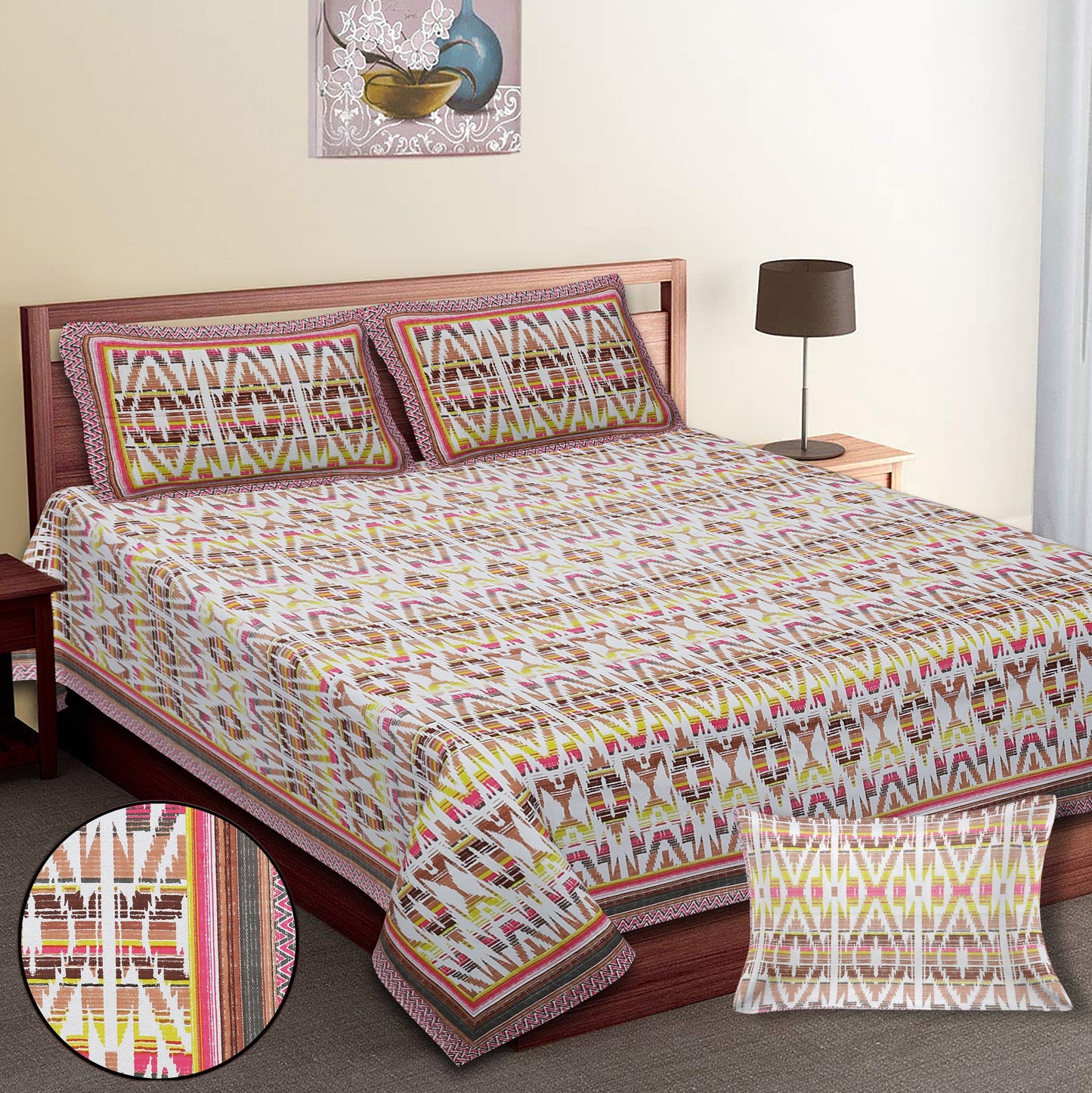 108/108 Colours of Joy 100% Cotton Jumbo Size Double Bedsheet with 2 Pillow Covers, Vibrant & Breathable Fabric - HLB72