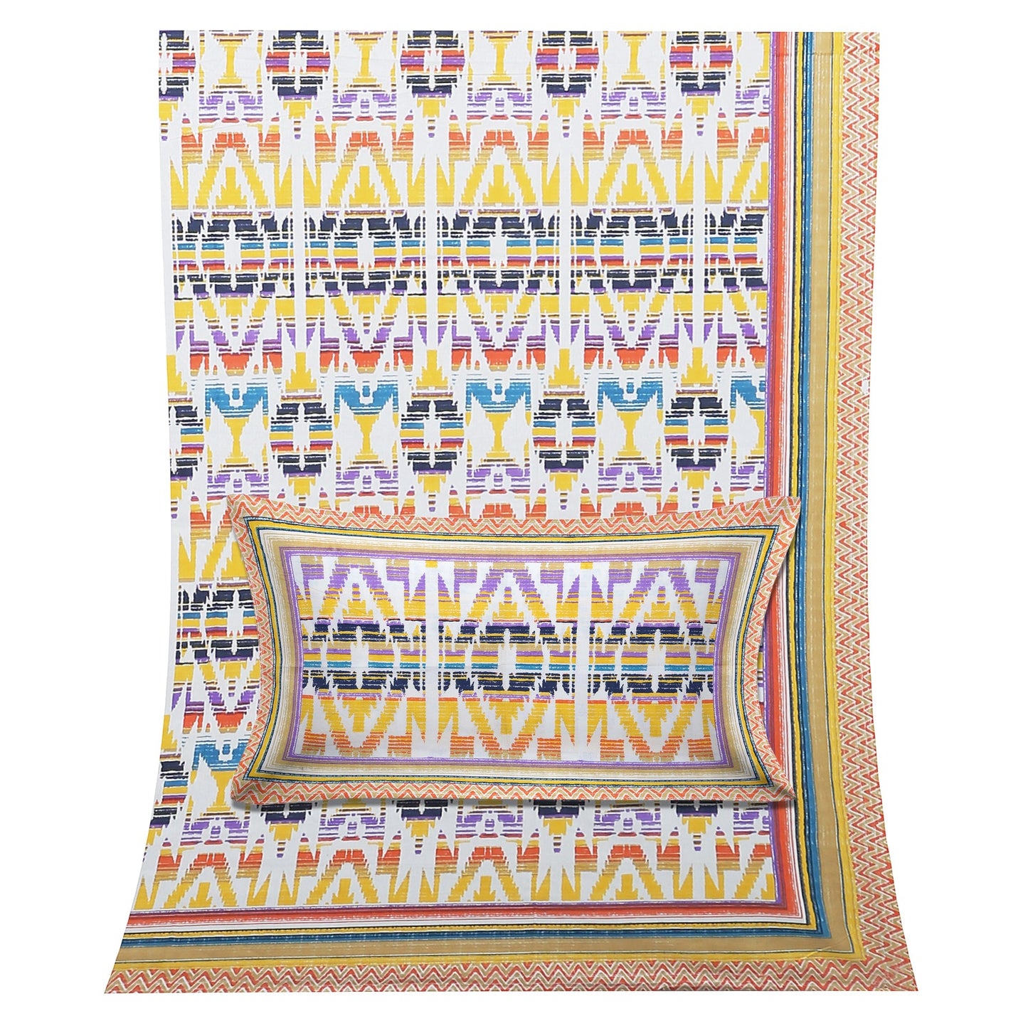 108/108 Colours of Joy 100% Cotton Jumbo Size Double Bedsheet with 2 Pillow Covers, Vibrant & Breathable Fabric - HLB72