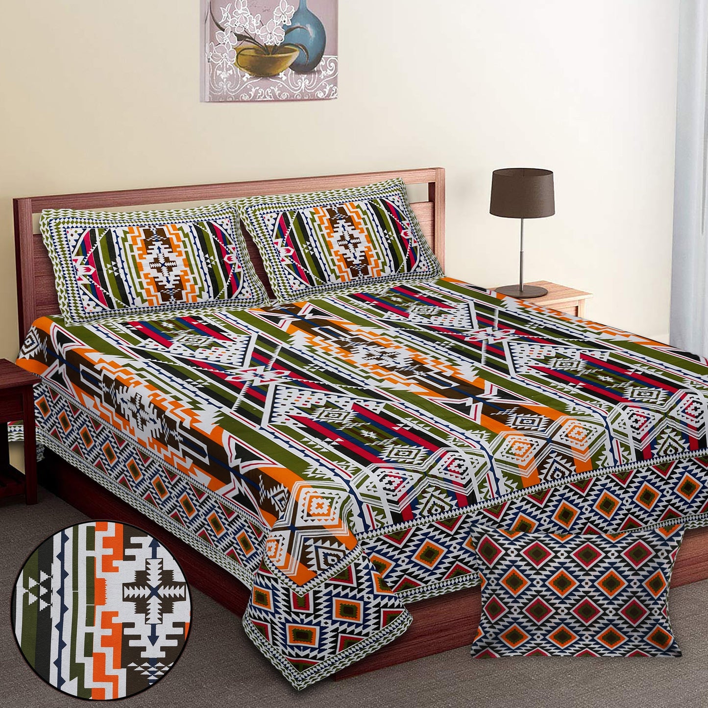 108/108 Colours of Joy 100% Cotton Jumbo Size Double Bedsheet with 2 Pillow Covers, Vibrant & Breathable Fabric - HLB72