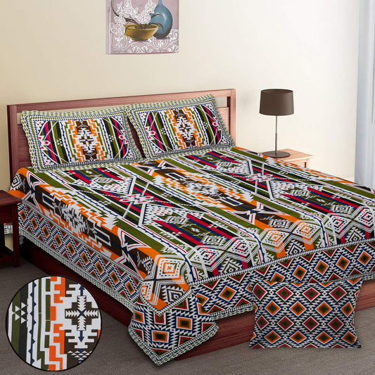 108/108 Colours of Joy 100% Cotton Jumbo Size Double Bedsheet with 2 Pillow Covers, Vibrant & Breathable Fabric - HLB72