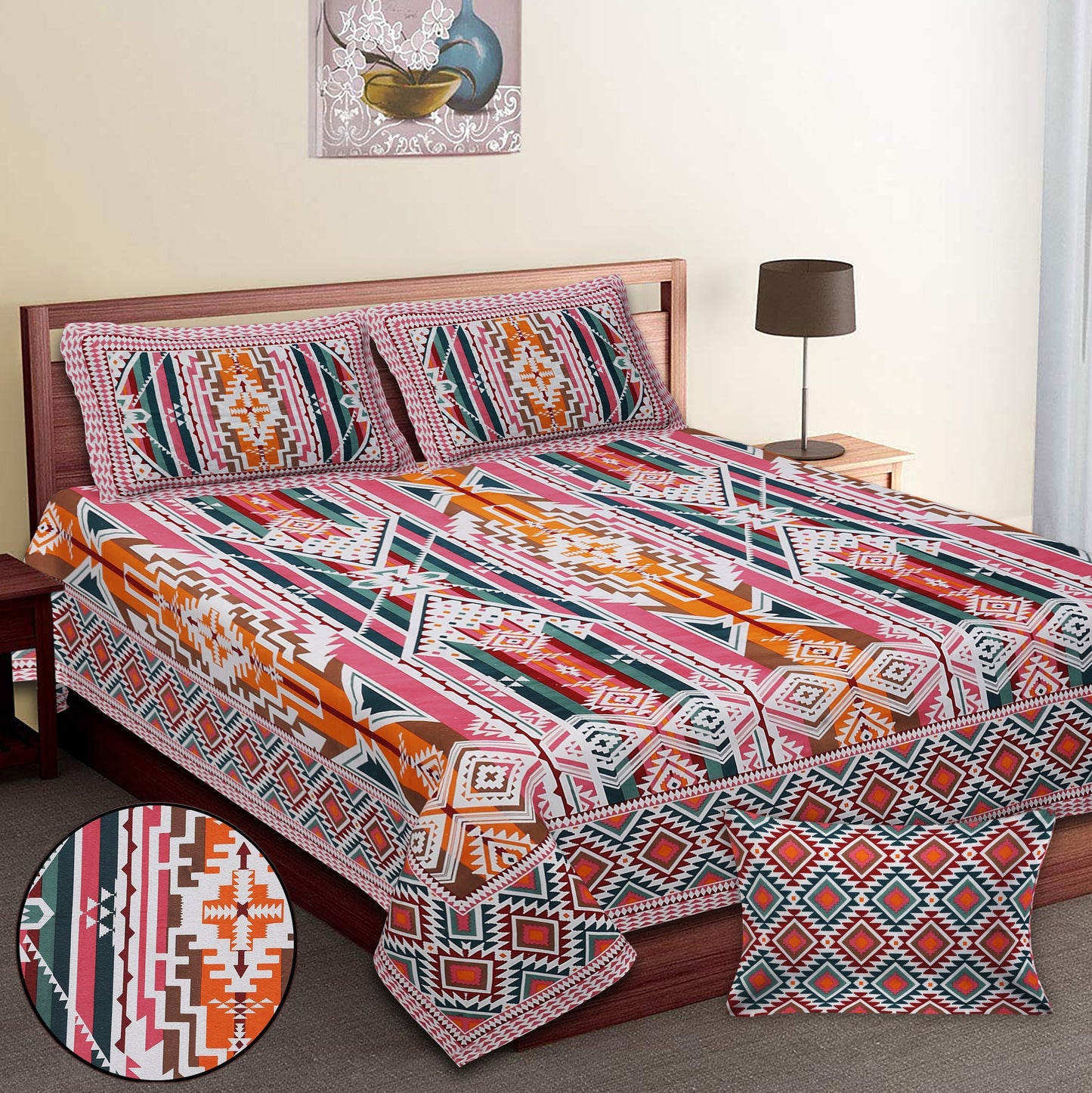108/108 Colours of Joy 100% Cotton Jumbo Size Double Bedsheet with 2 Pillow Covers, Vibrant & Breathable Fabric - HLB72