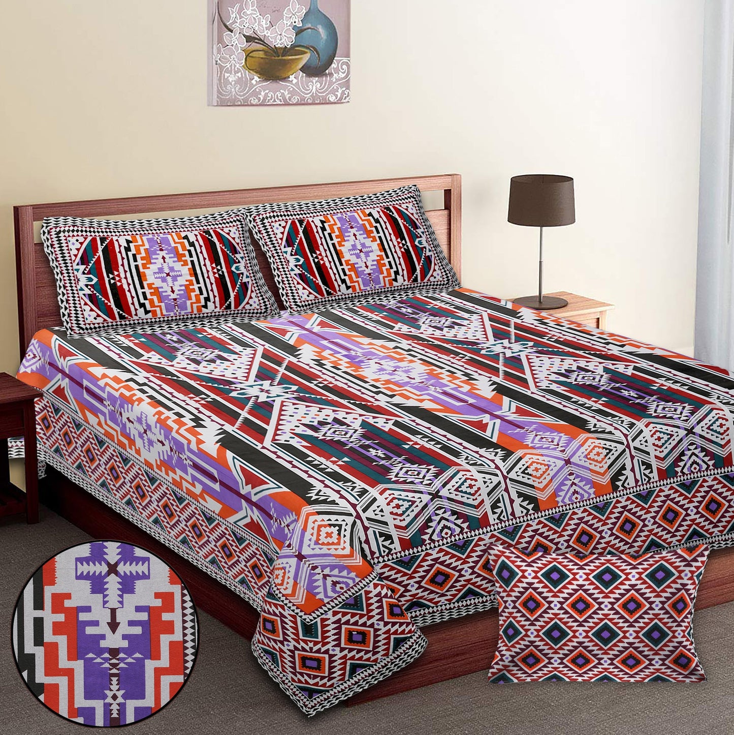 108/108 Colours of Joy 100% Cotton Jumbo Size Double Bedsheet with 2 Pillow Covers, Vibrant & Breathable Fabric - HLB72