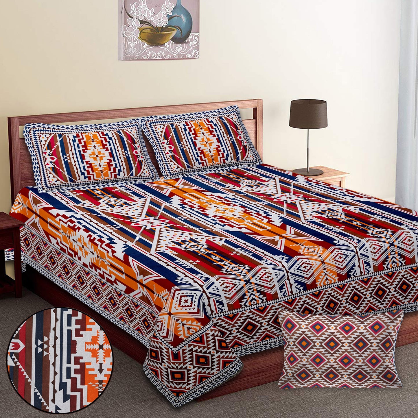 108/108 Colours of Joy 100% Cotton Jumbo Size Double Bedsheet with 2 Pillow Covers, Vibrant & Breathable Fabric - HLB72