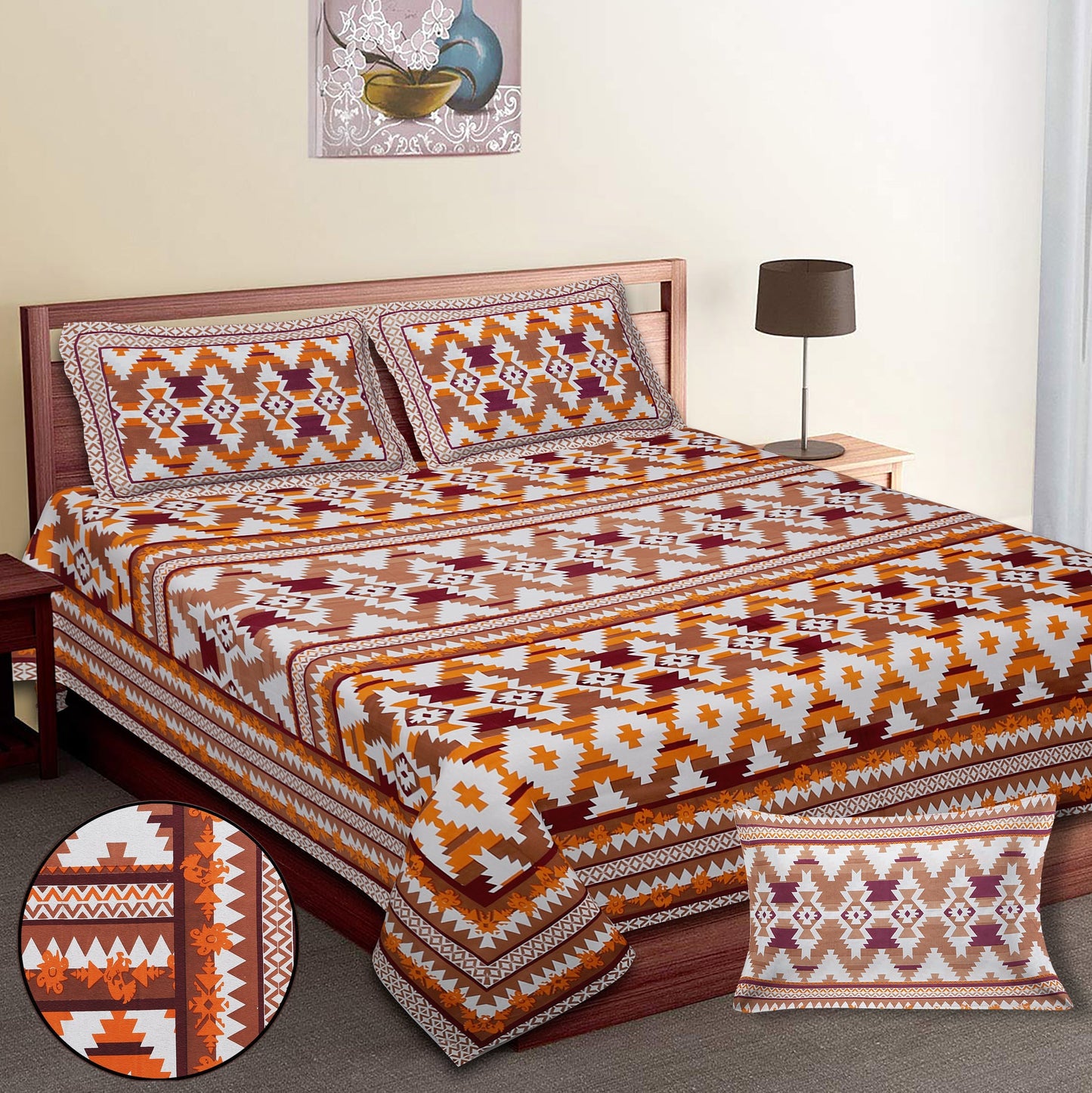 108/108 Colours of Joy 100% Cotton Jumbo Size Double Bedsheet with 2 Pillow Covers, Vibrant & Breathable Fabric - HLB72