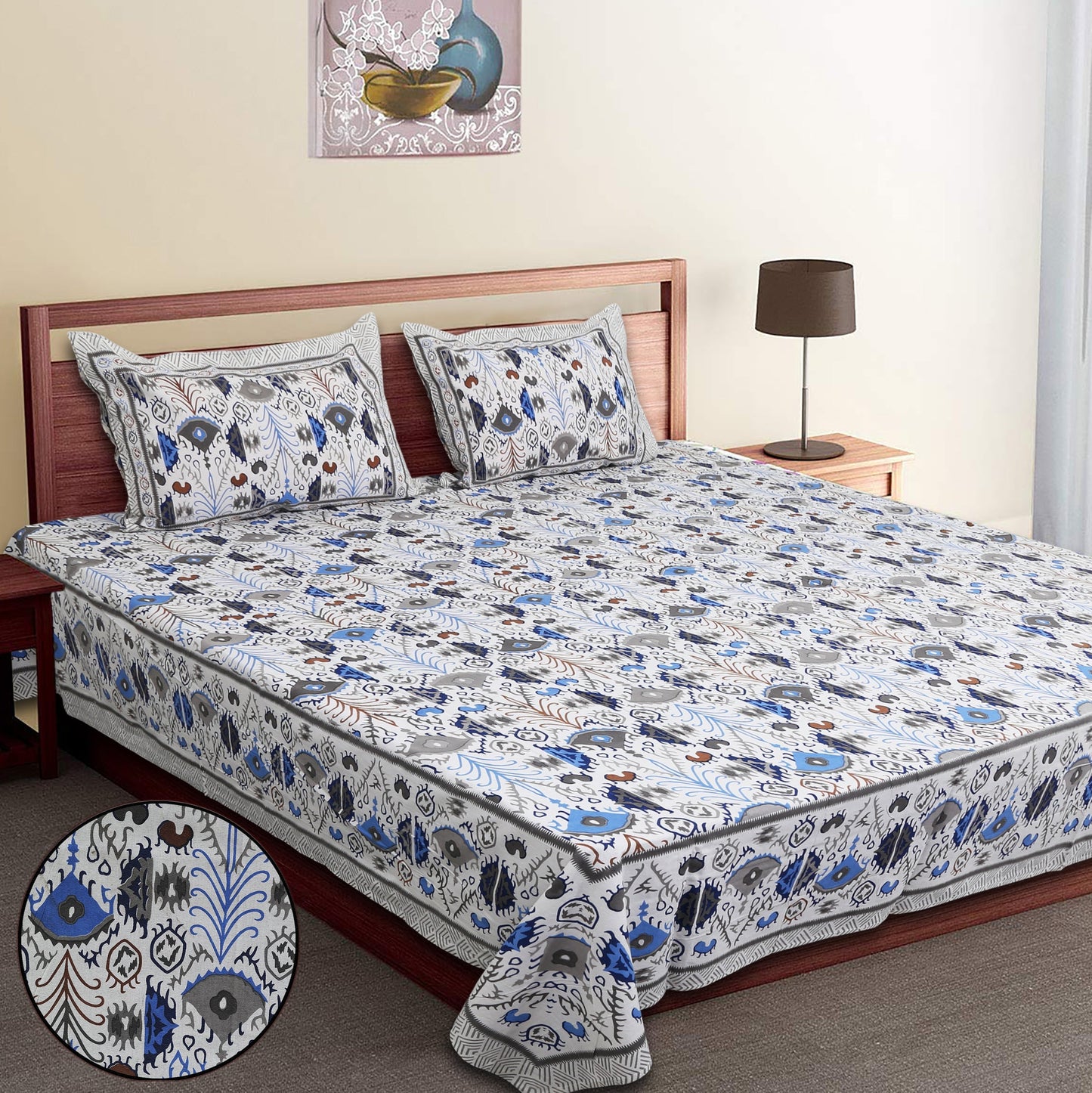 108/108 Colours of Joy 100% Cotton Jumbo Size Double Bedsheet with 2 Pillow Covers, Vibrant & Breathable Fabric - HLB72