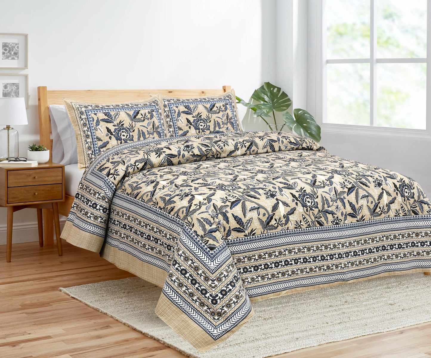 108/108 Darbar Viscose Mix Jumbo Size Double Bedsheet with 2 Pillow Covers, Traditional Design & Cozy Comfort - HLB58